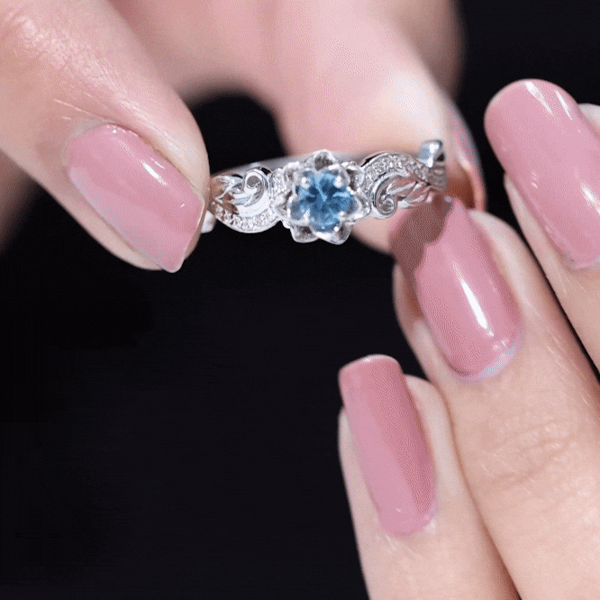 5mm Round Shape London Blue Topaz Nature Inspired Engagement Ring with Diamond AAA - Rosec Jewels