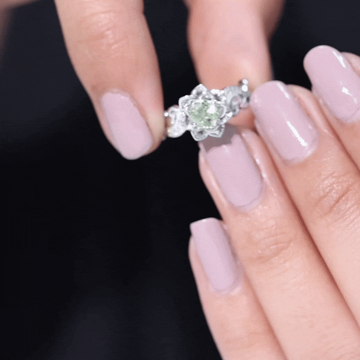 Genuine Peridot and Diamond Flower Inspired Engagement Ring AAA - Rosec Jewels