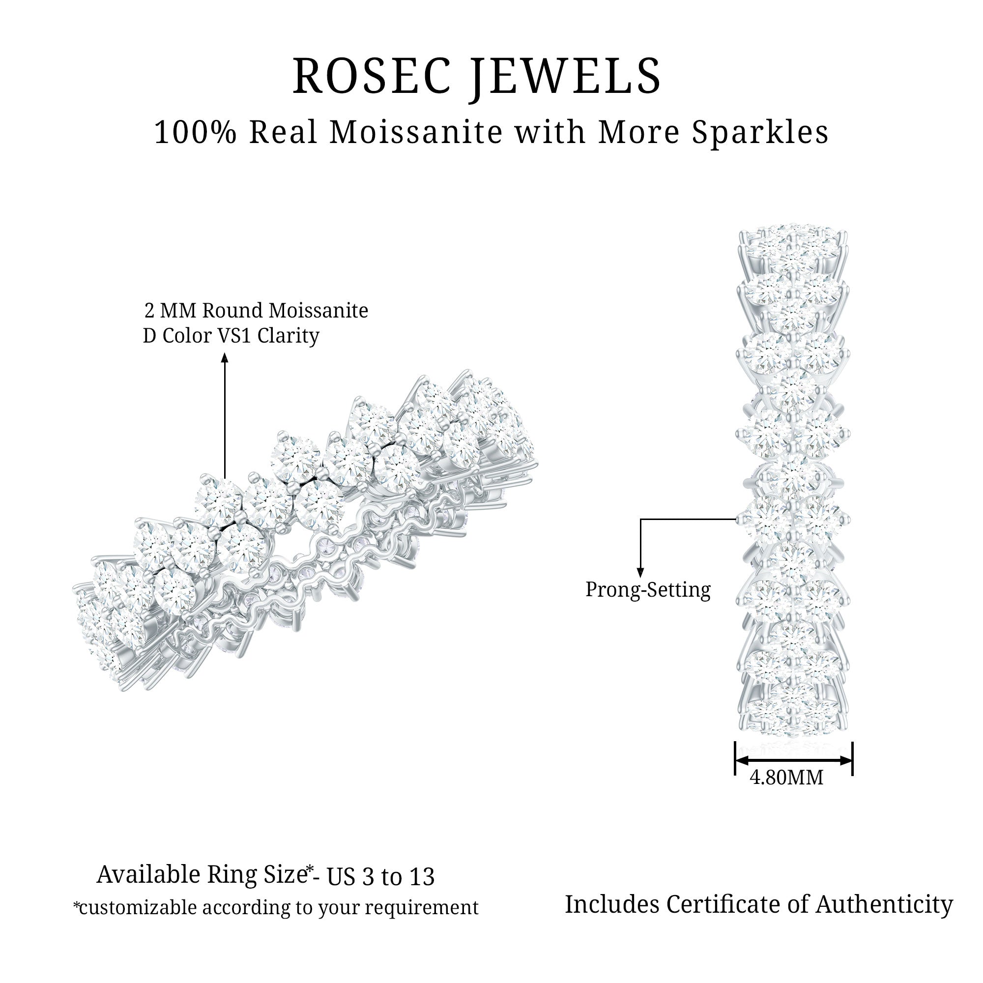 Cluster Wedding Band for Women with Moissanite D-VS1 - Rosec Jewels