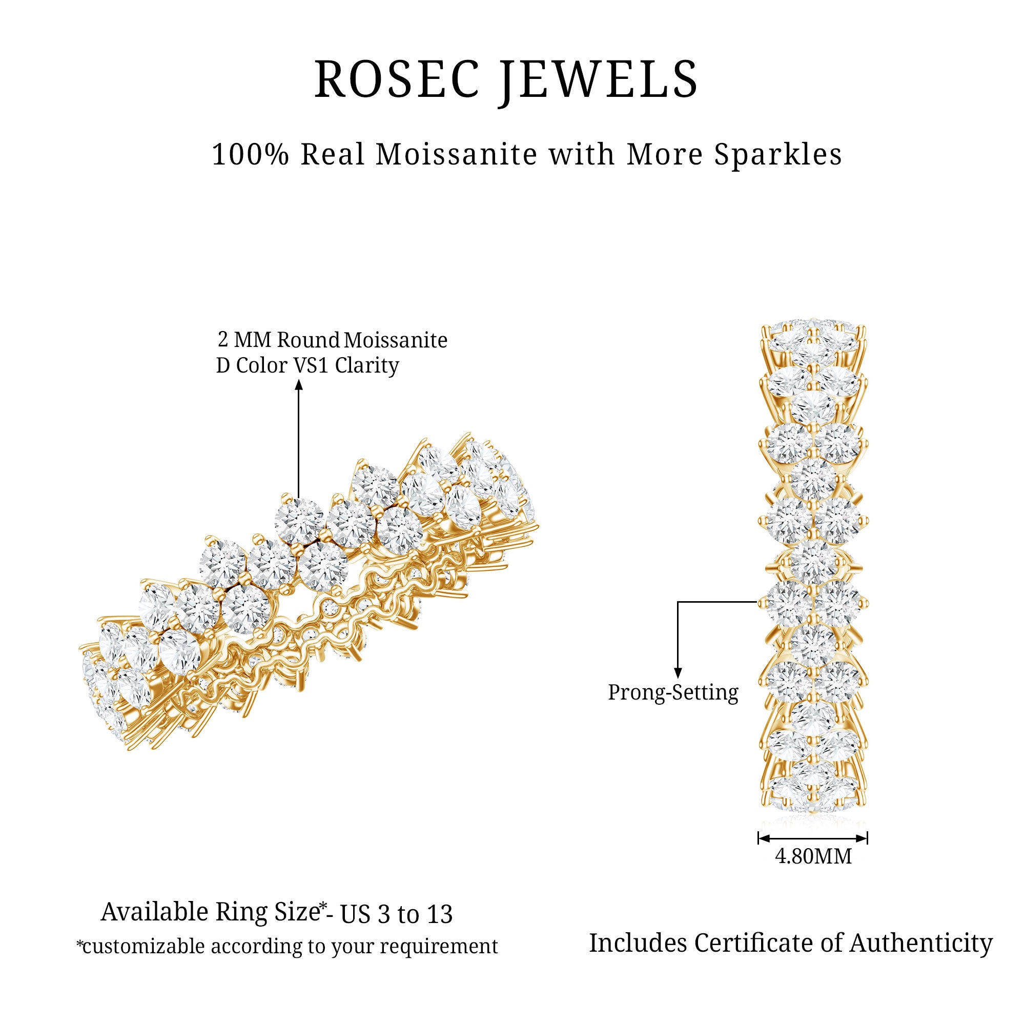 Cluster Wedding Band for Women with Moissanite D-VS1 - Rosec Jewels