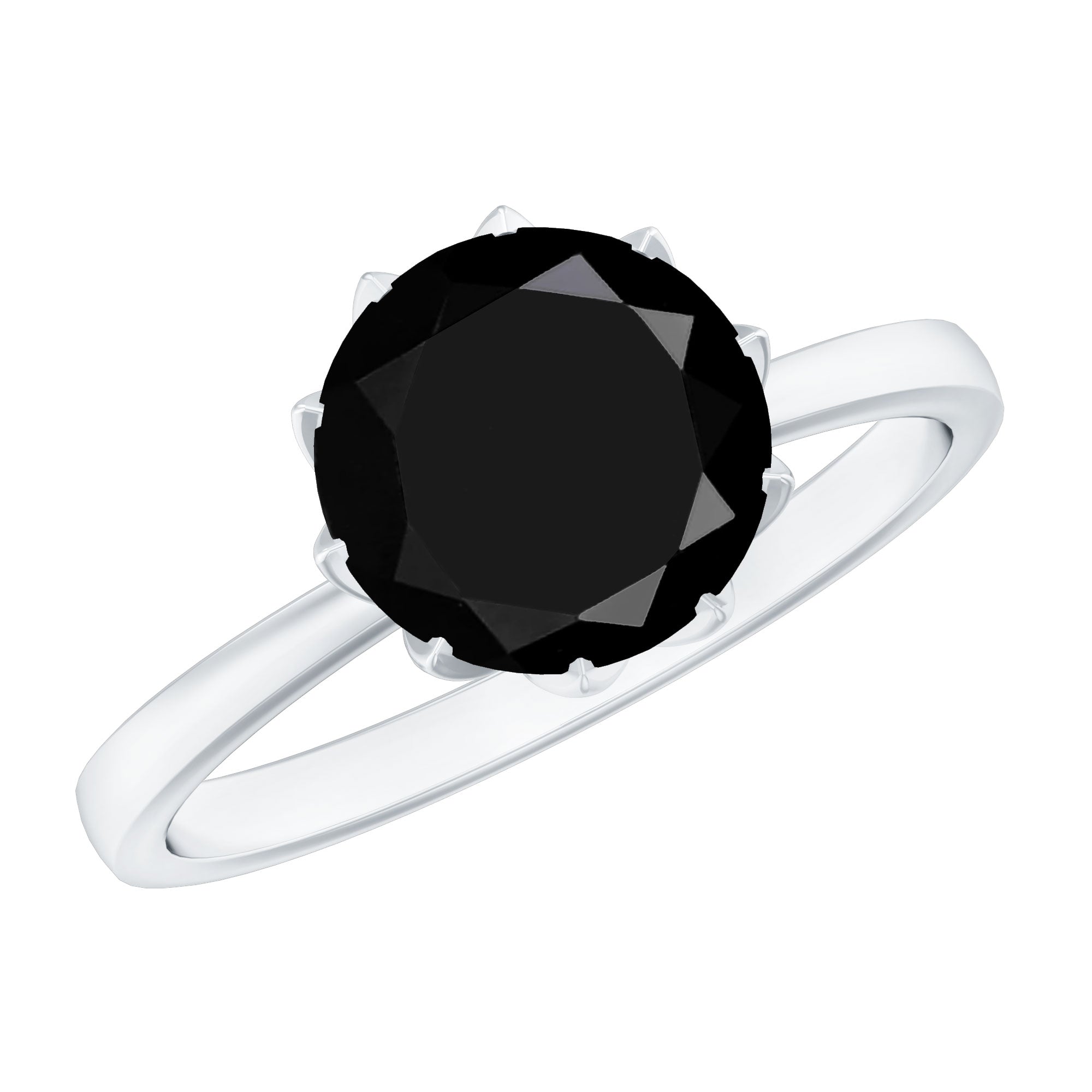 Lotus Basket Set Solitaire Black Onyx Engagement Ring for Women AAA - Rosec Jewels