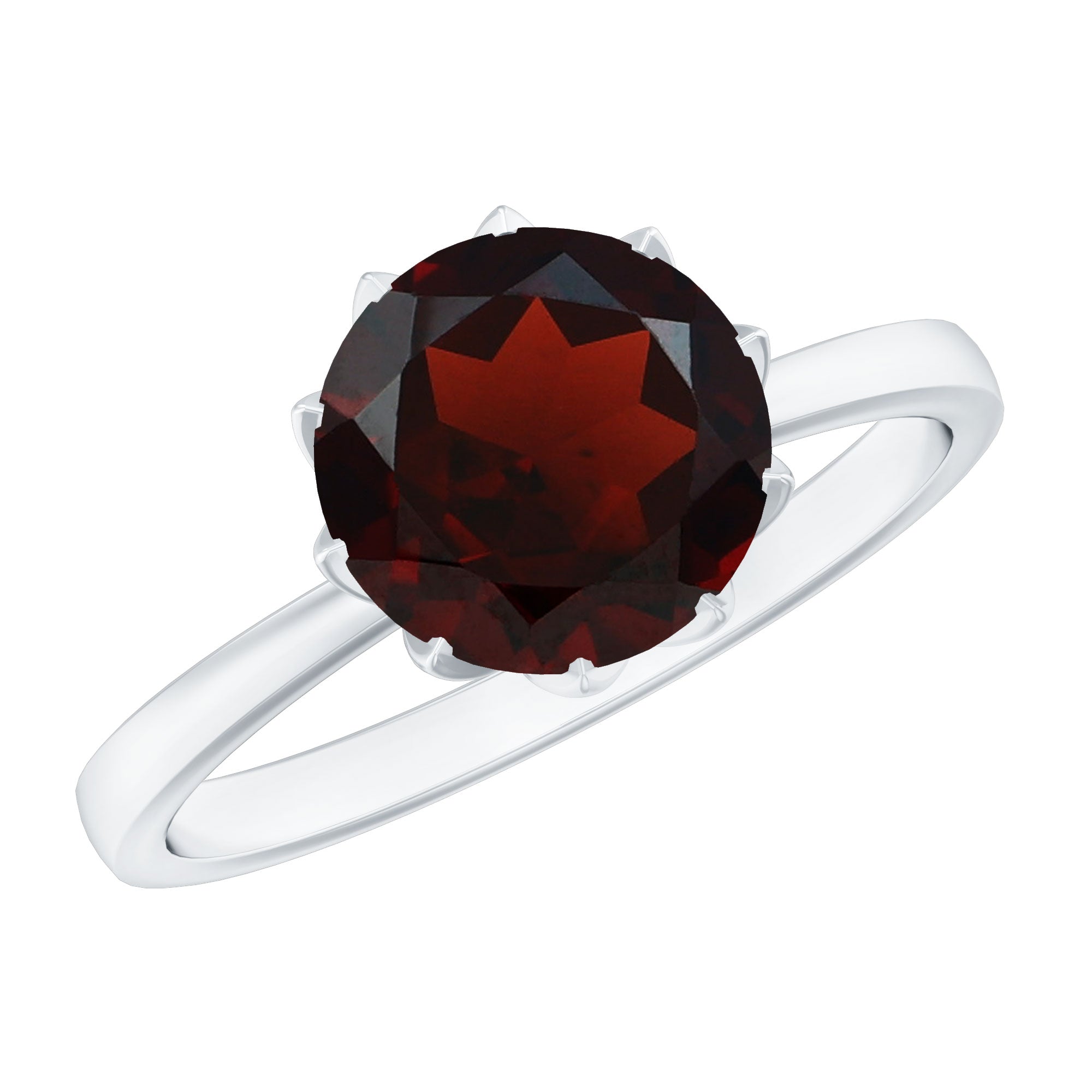 1 CT Natural Garnet Solitaire Ring in Lotus Basket Setting