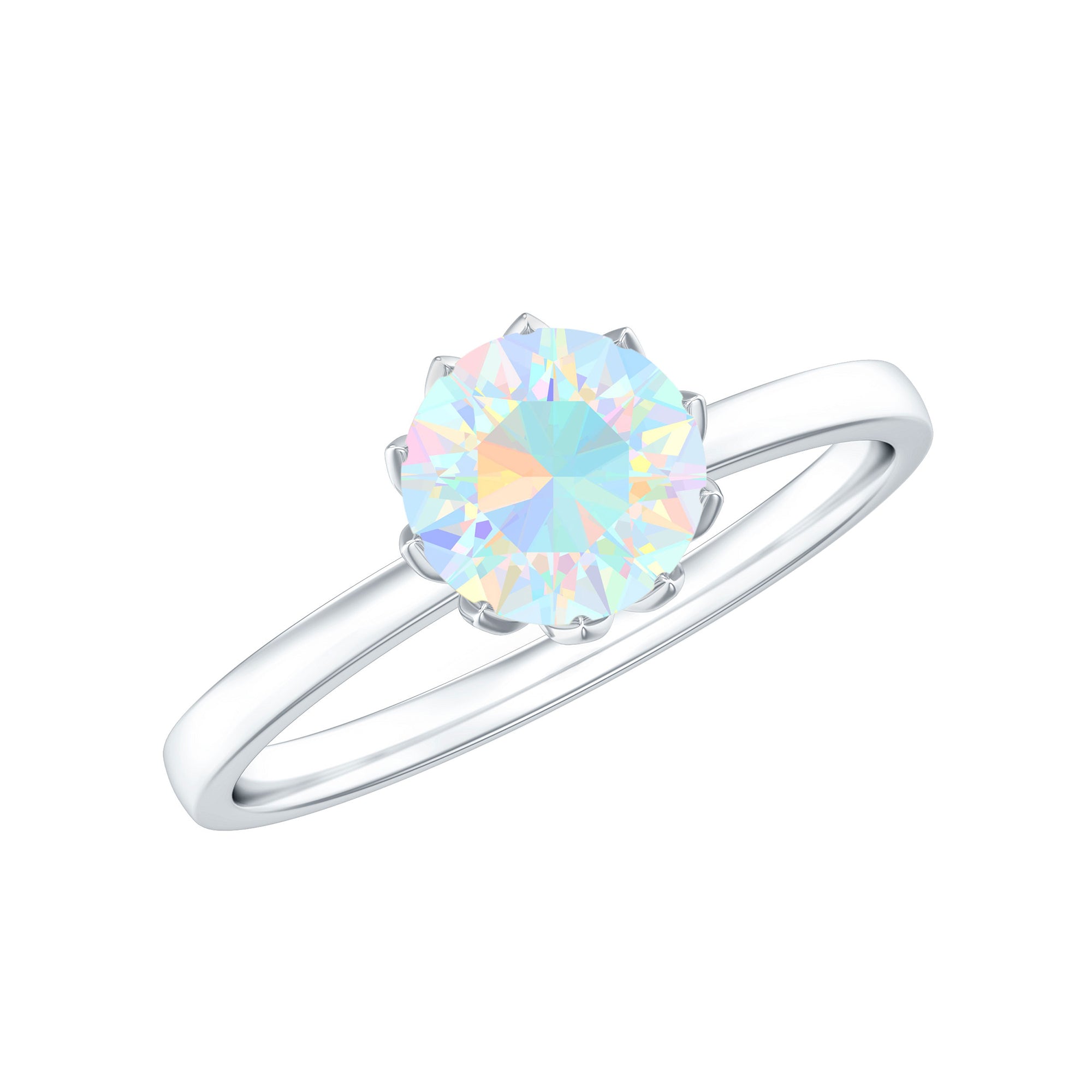 Natural 8mm Ethiopian Opal Engagement Ring in Lotus Basket Setting