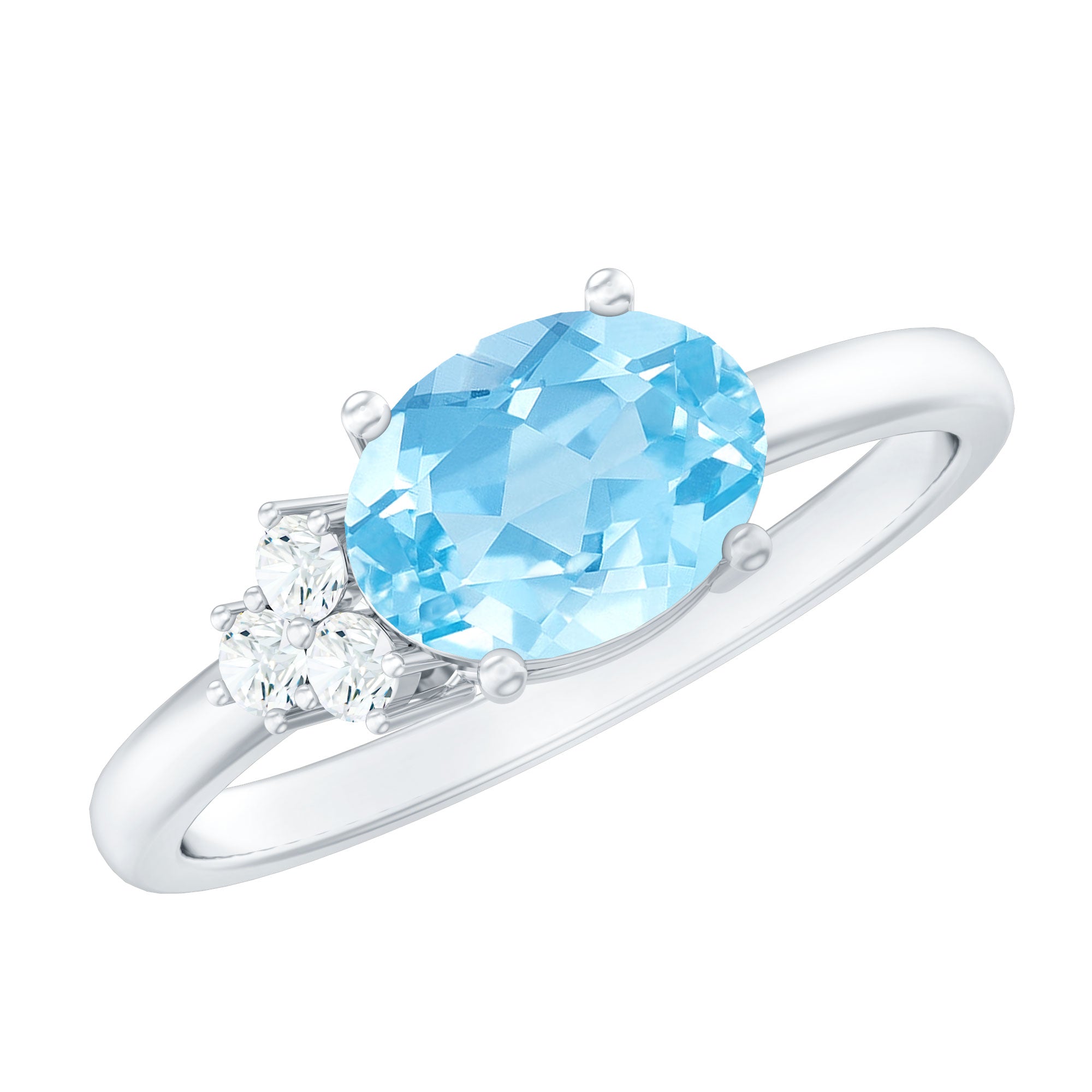 1/2 CT Oval Cut Aquamarine Promise Ring with Diamond Trio