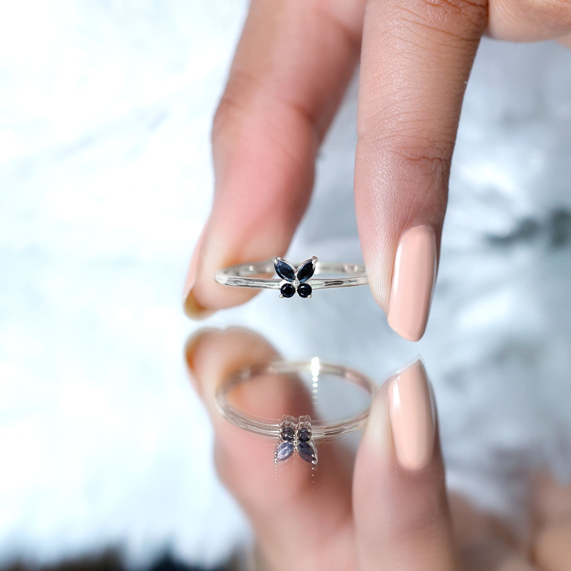 Genuine Black Onyx Butterfly Promise Ring AAA - Rosec Jewels