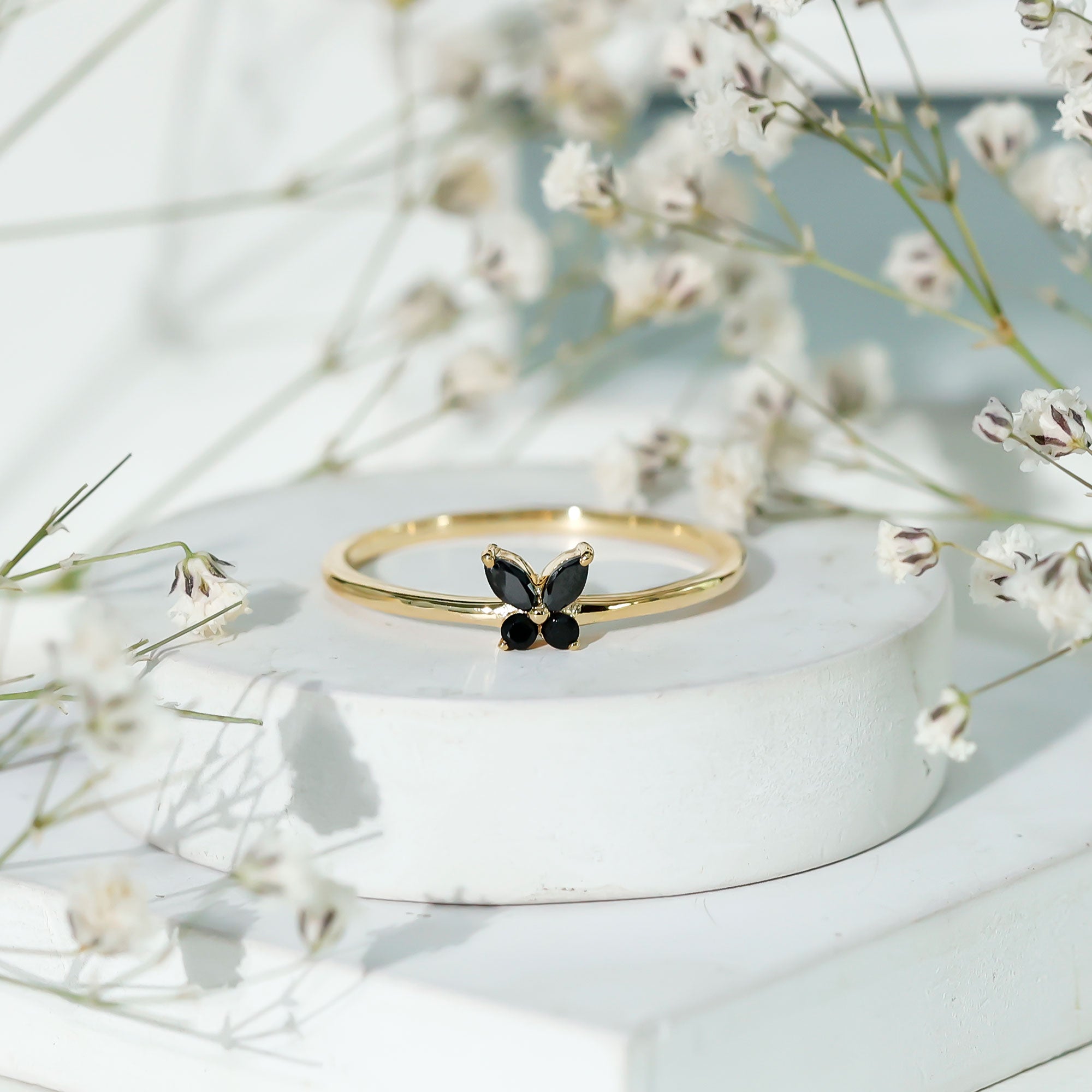 Genuine Black Onyx Butterfly Promise Ring AAA - Rosec Jewels
