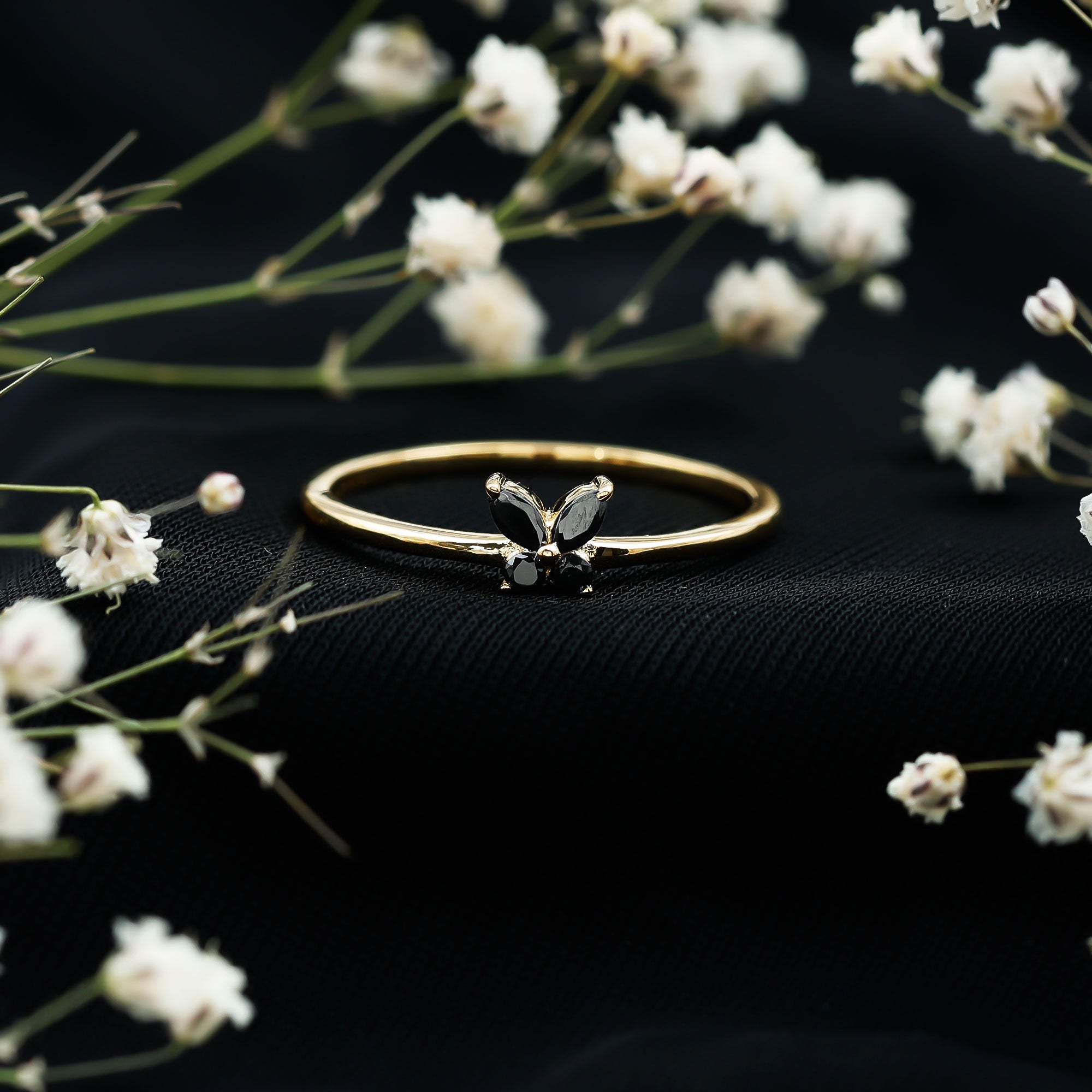 Genuine Black Onyx Butterfly Promise Ring AAA - Rosec Jewels