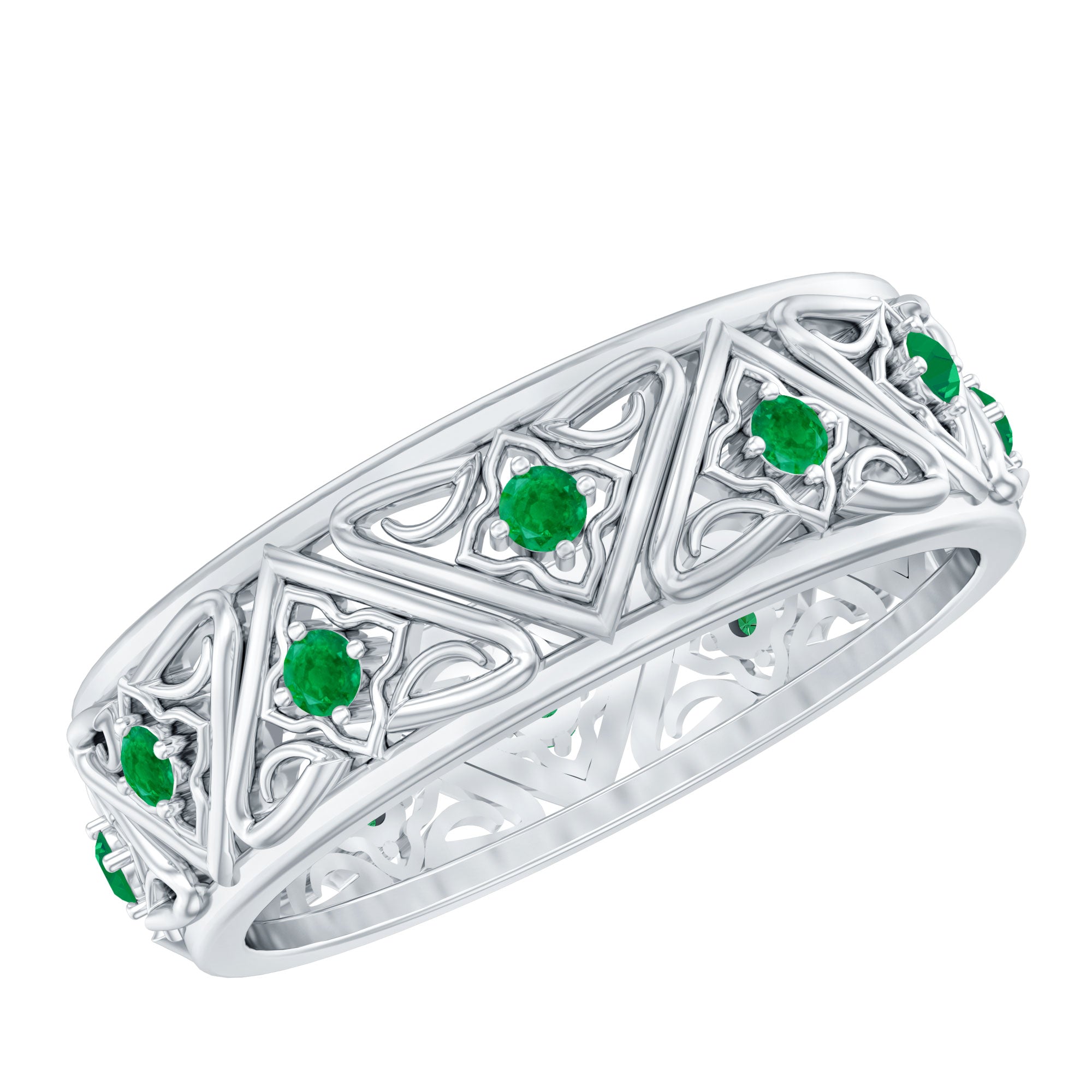 Vintage Inspired Real Emerald Wide Wedding Band