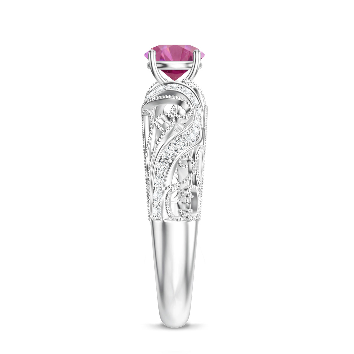 0.4 Carat Vintage Style Pink Tourmaline Engagement Ring with Diamond AAA - Rosec Jewels