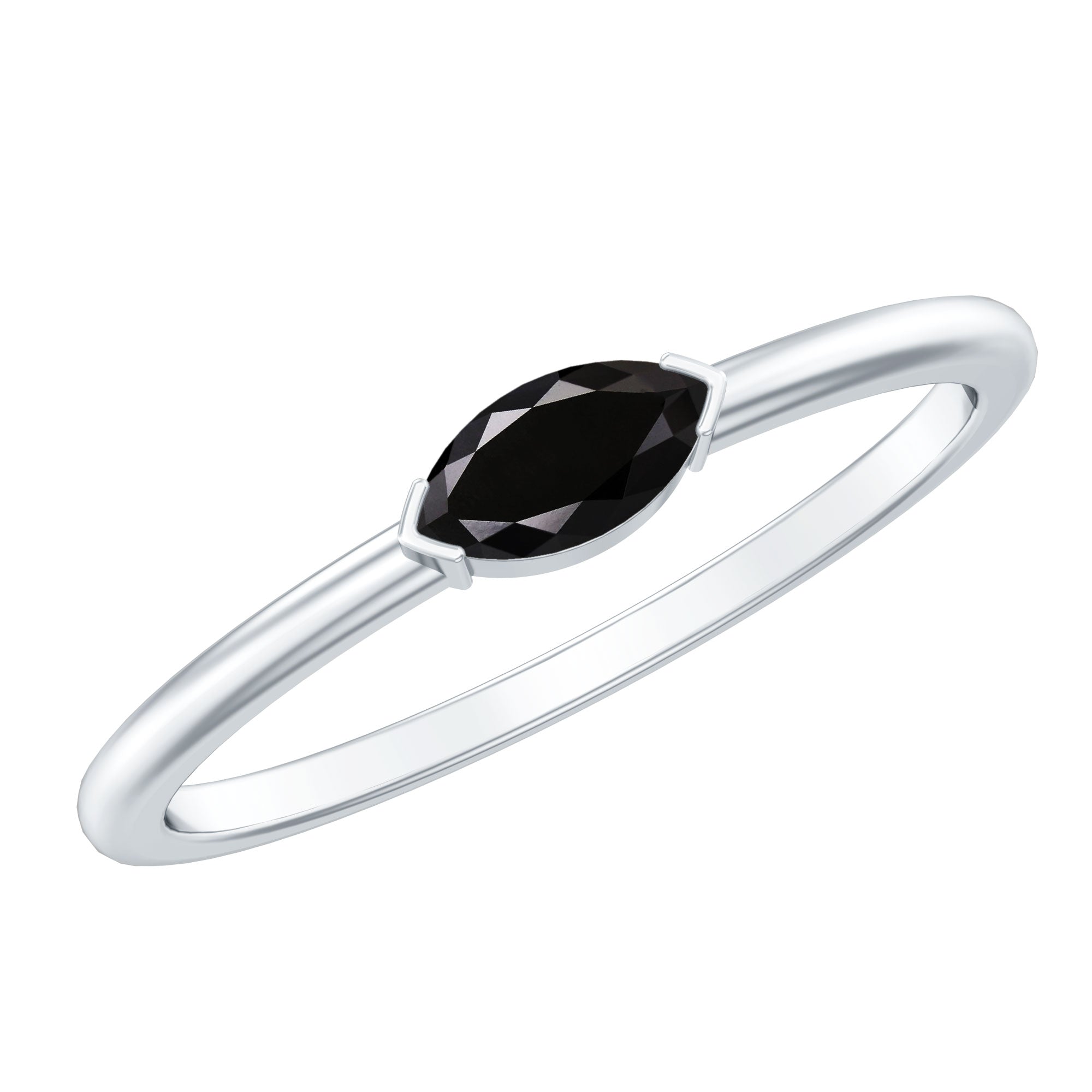 Marquise Cut Solitaire Black Onyx East West Promise Ring