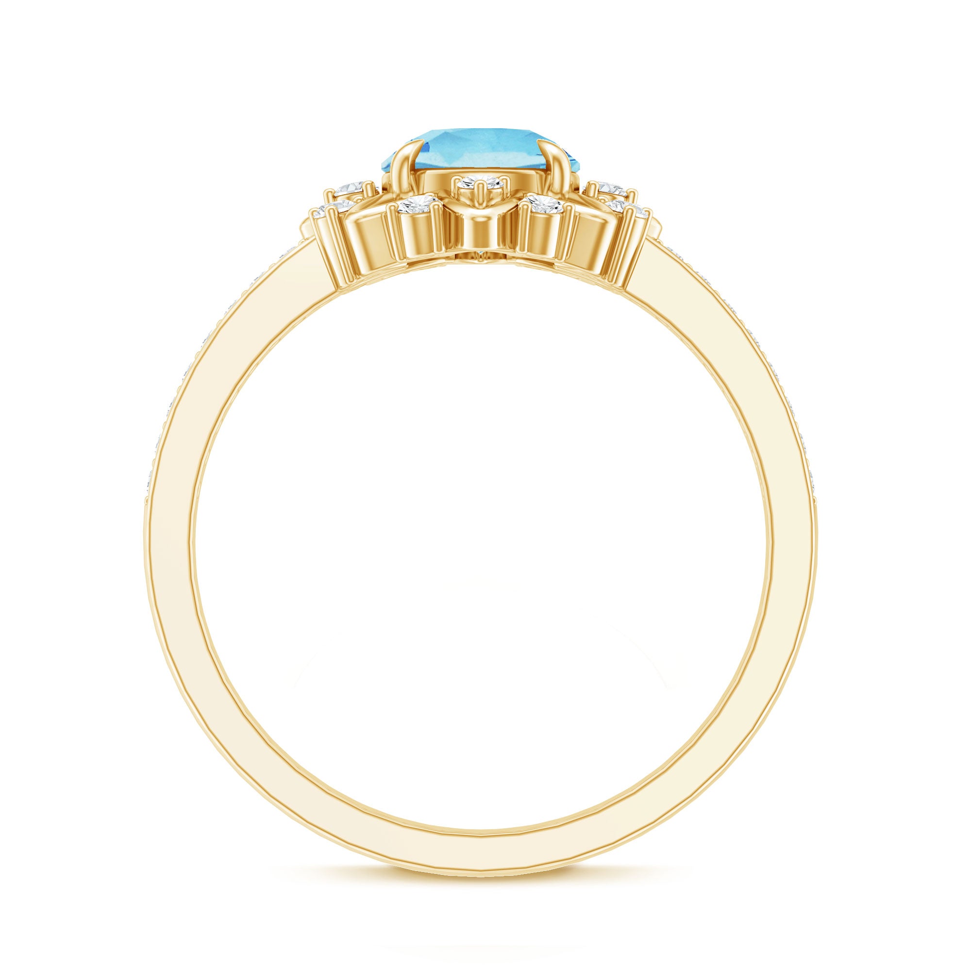 Rosec Jewels-Genuine 0.8 Aquamarine Floral Engagement Ring with Diamond Side Stones