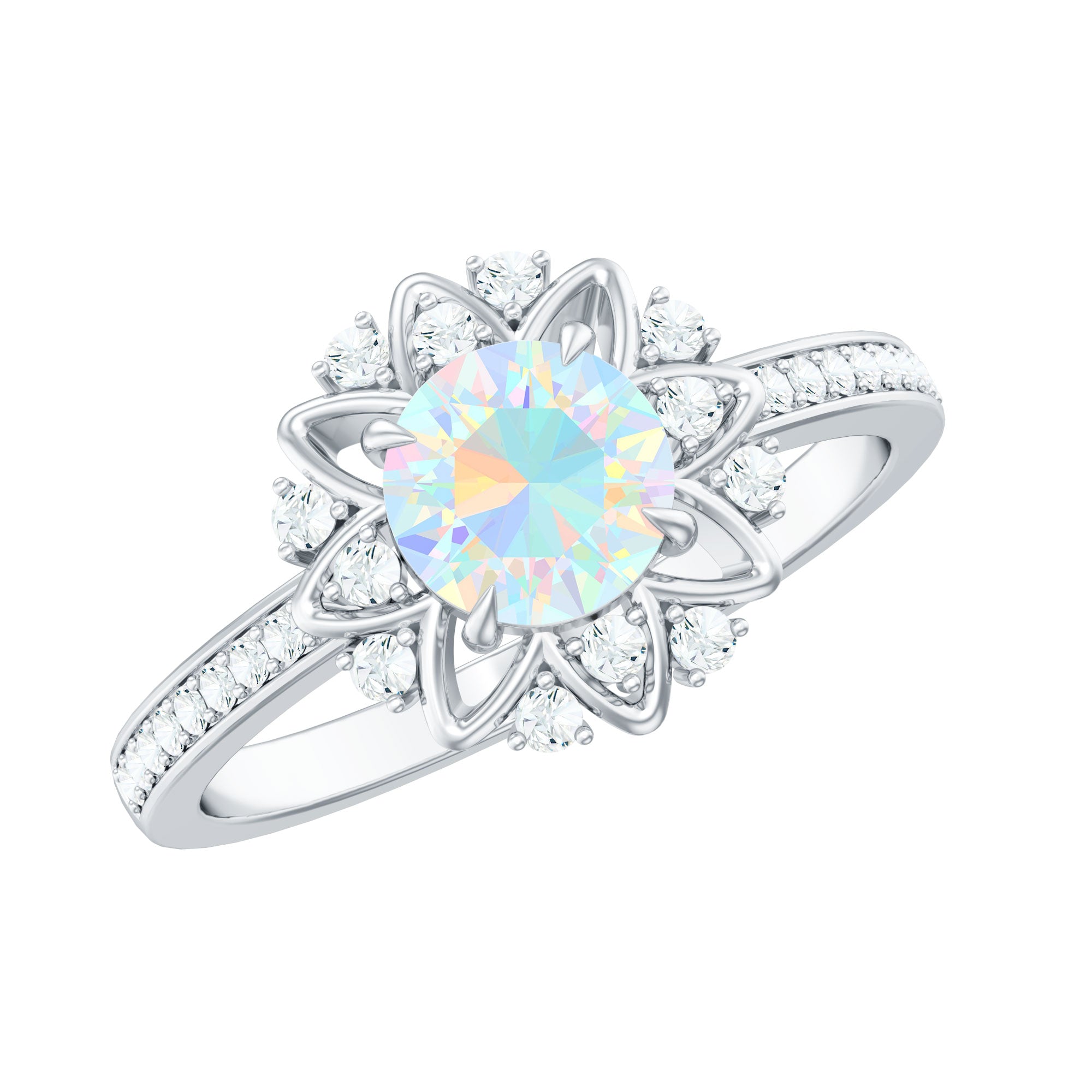 Bague de fiançailles en forme de fleur d'opale éthiopienne véritable avec accent de diamant