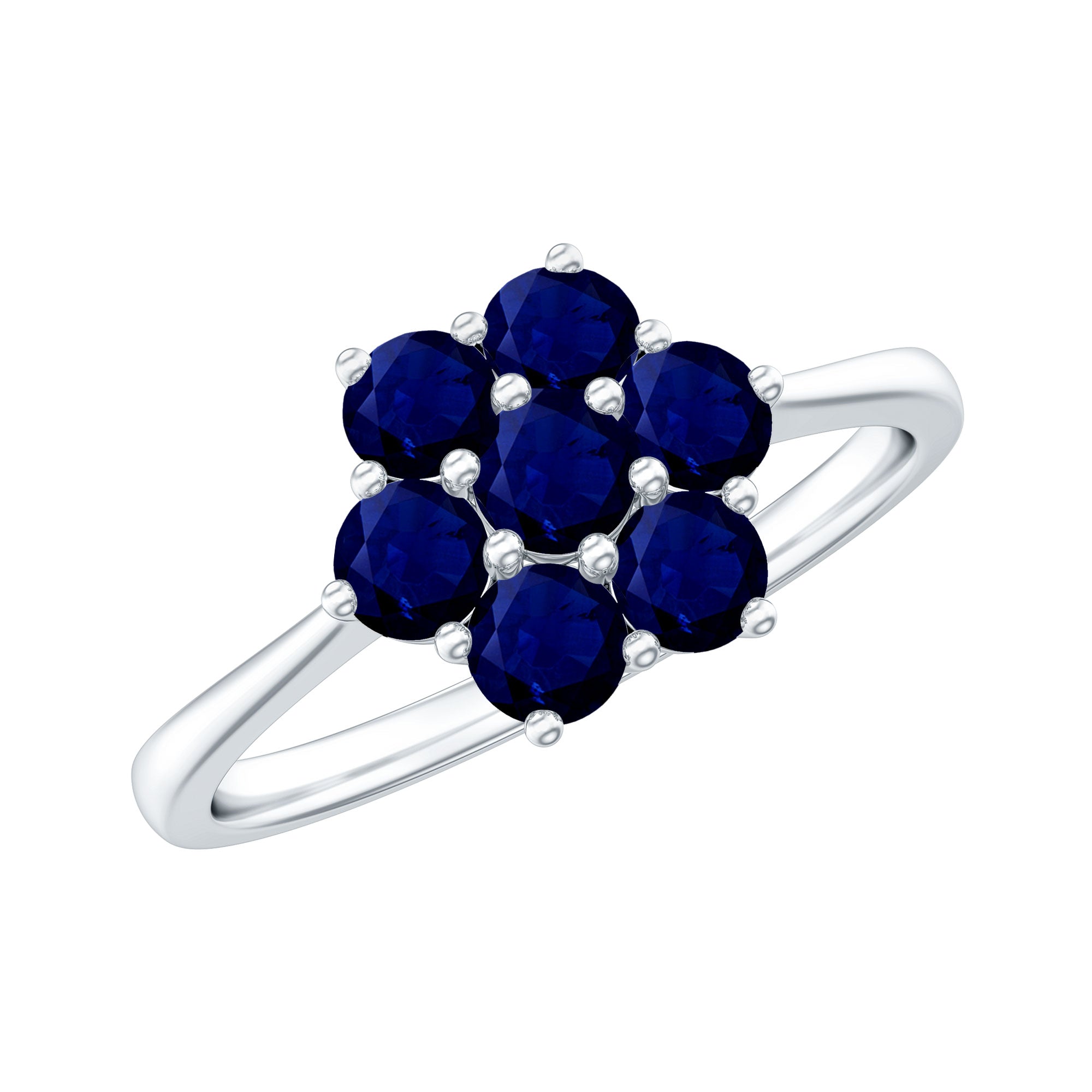 Rosec Jewels-1 CT Round Shape Blue Sapphire Cluster Flower Ring