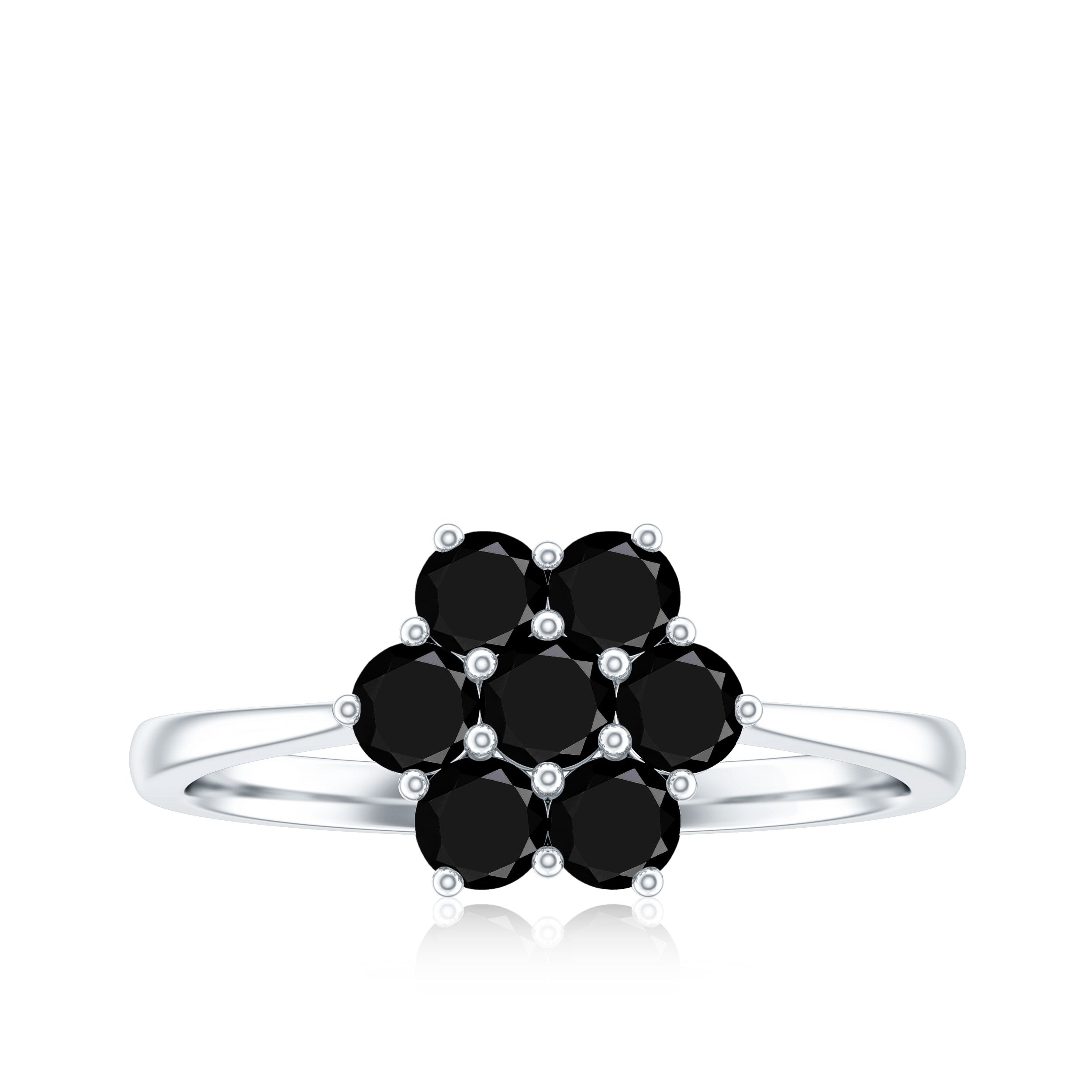 Rosec Jewels-Natural Black Spinel Flower Engagement Ring with Certificate