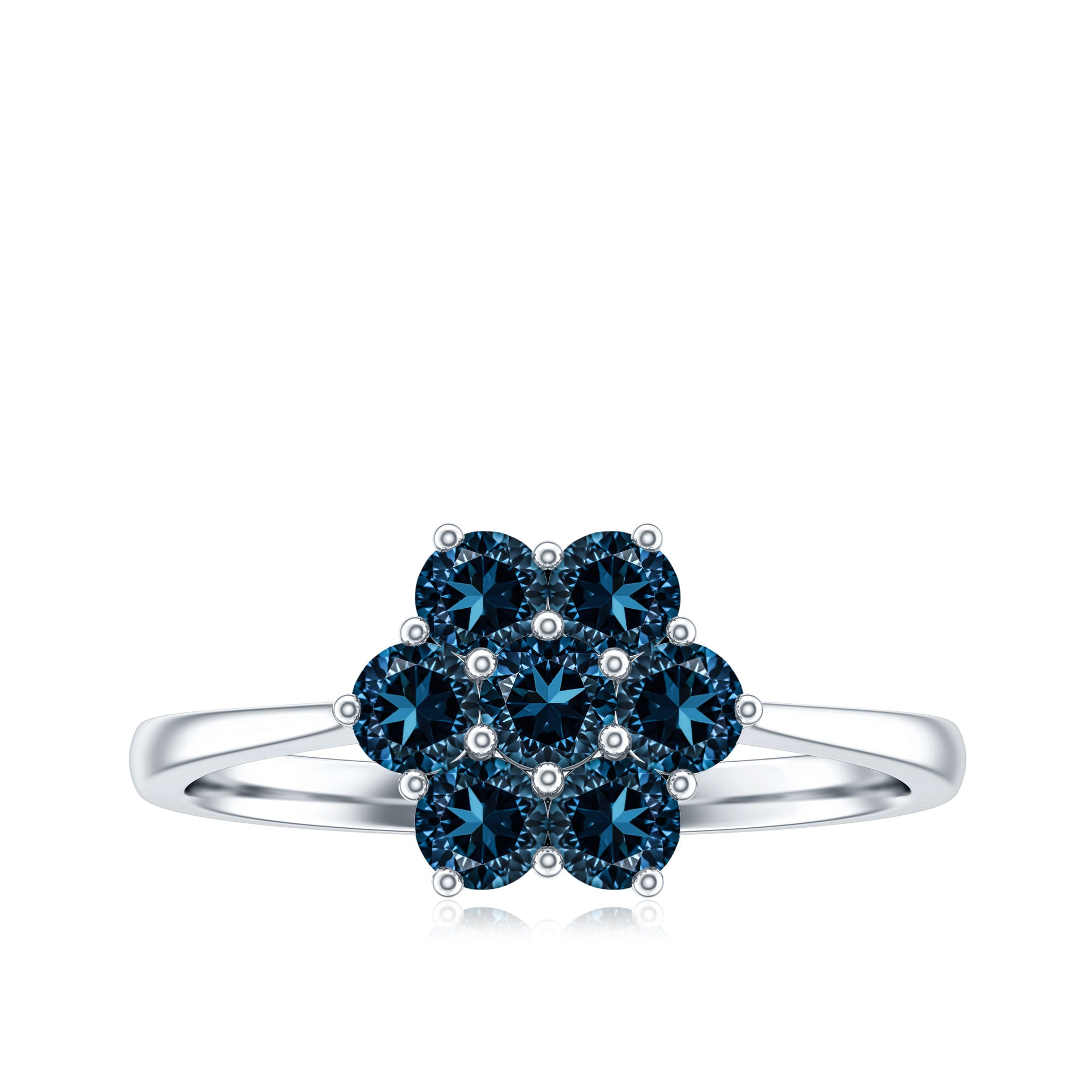 Genuine London Blue Topaz Flower Engagement Ring With Certificate AAA - Rosec Jewels