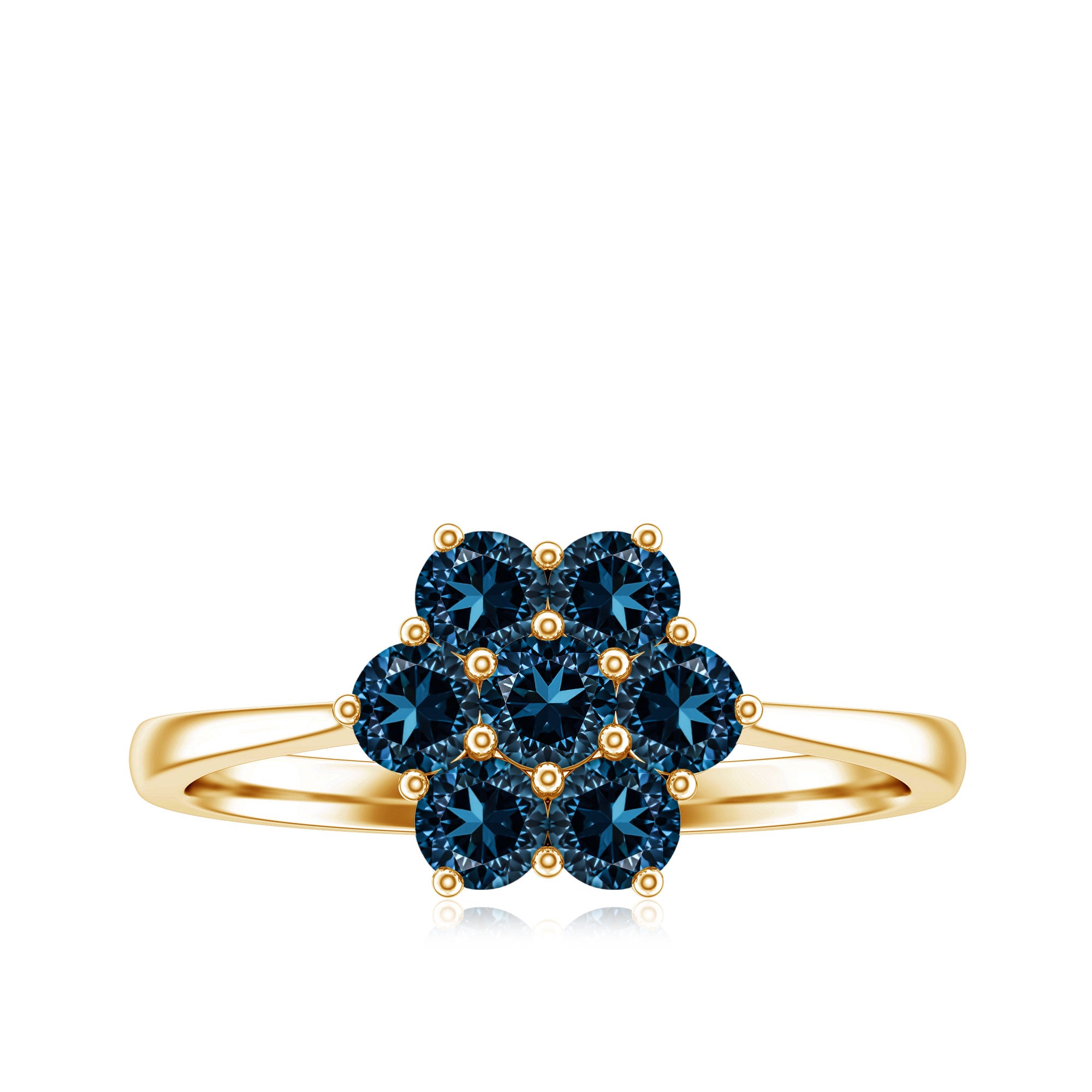Genuine London Blue Topaz Flower Engagement Ring With Certificate AAA - Rosec Jewels
