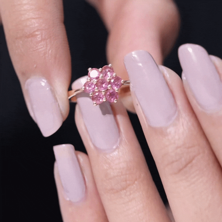 Rosec Jewels-Round Shape Pink Tourmaline Flower Engagement Ring