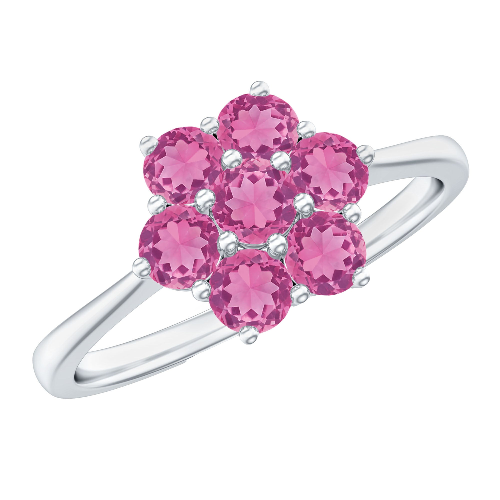 Round Shape Pink Tourmaline Flower Engagement Ring AAA - Rosec Jewels