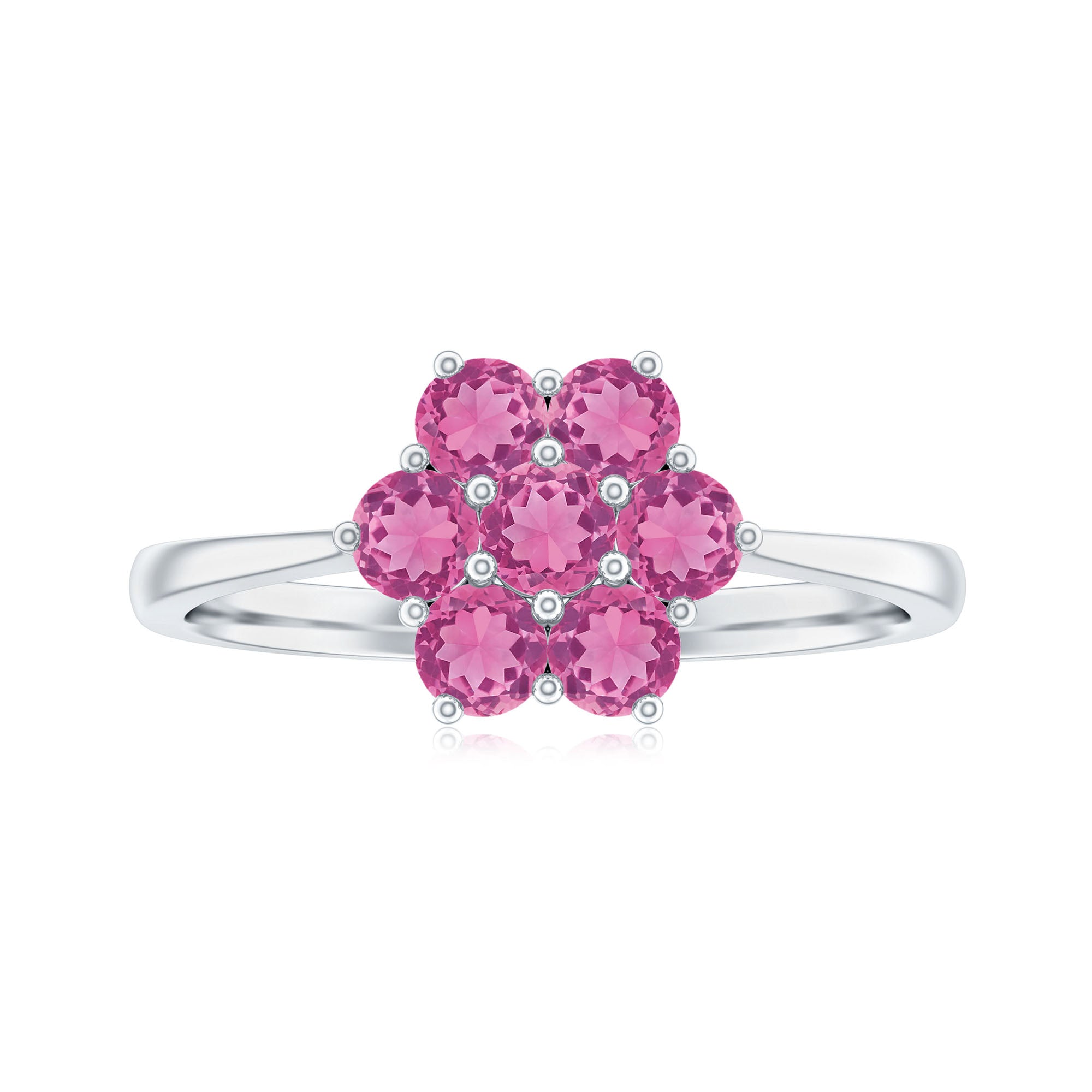 Rosec Jewels-Round Shape Pink Tourmaline Flower Engagement Ring