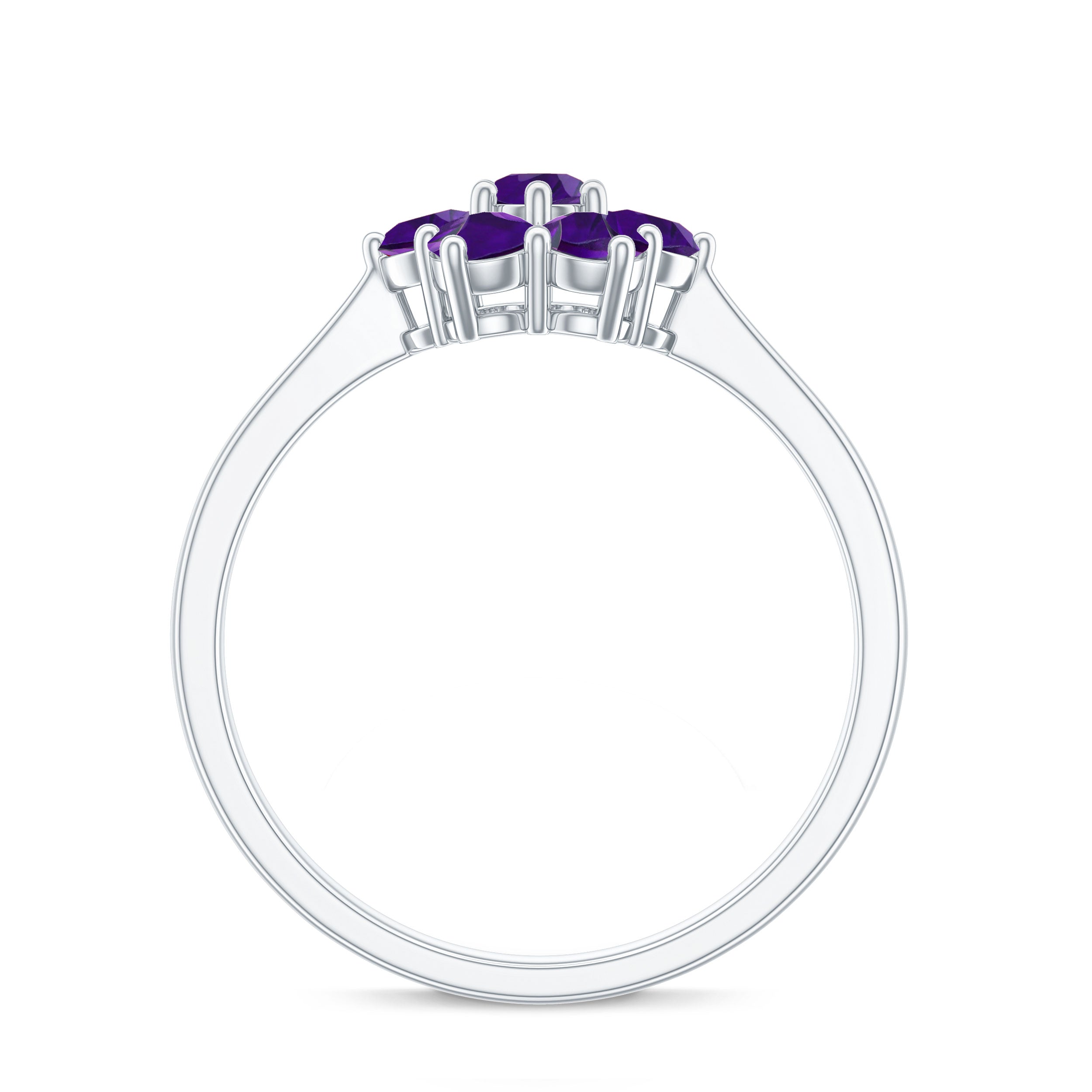 Rosec Jewels-3/4 CT Round Shape Amethyst Cluster Flower Ring