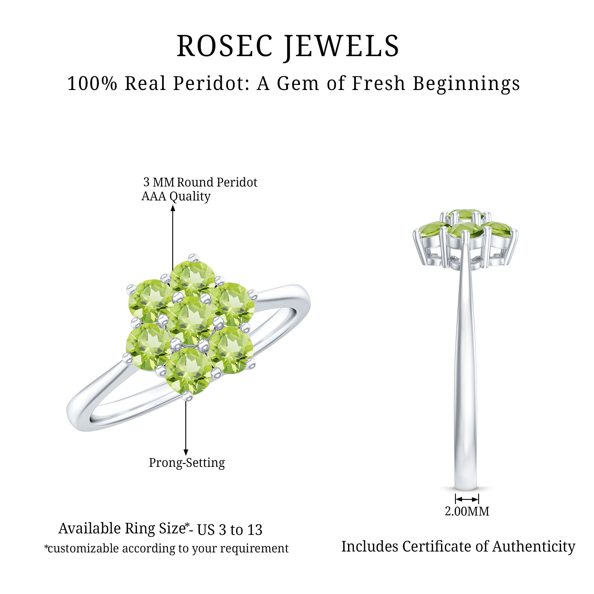 Rosec Jewels-Natural Peridot Flower Cluster Engagement Ring