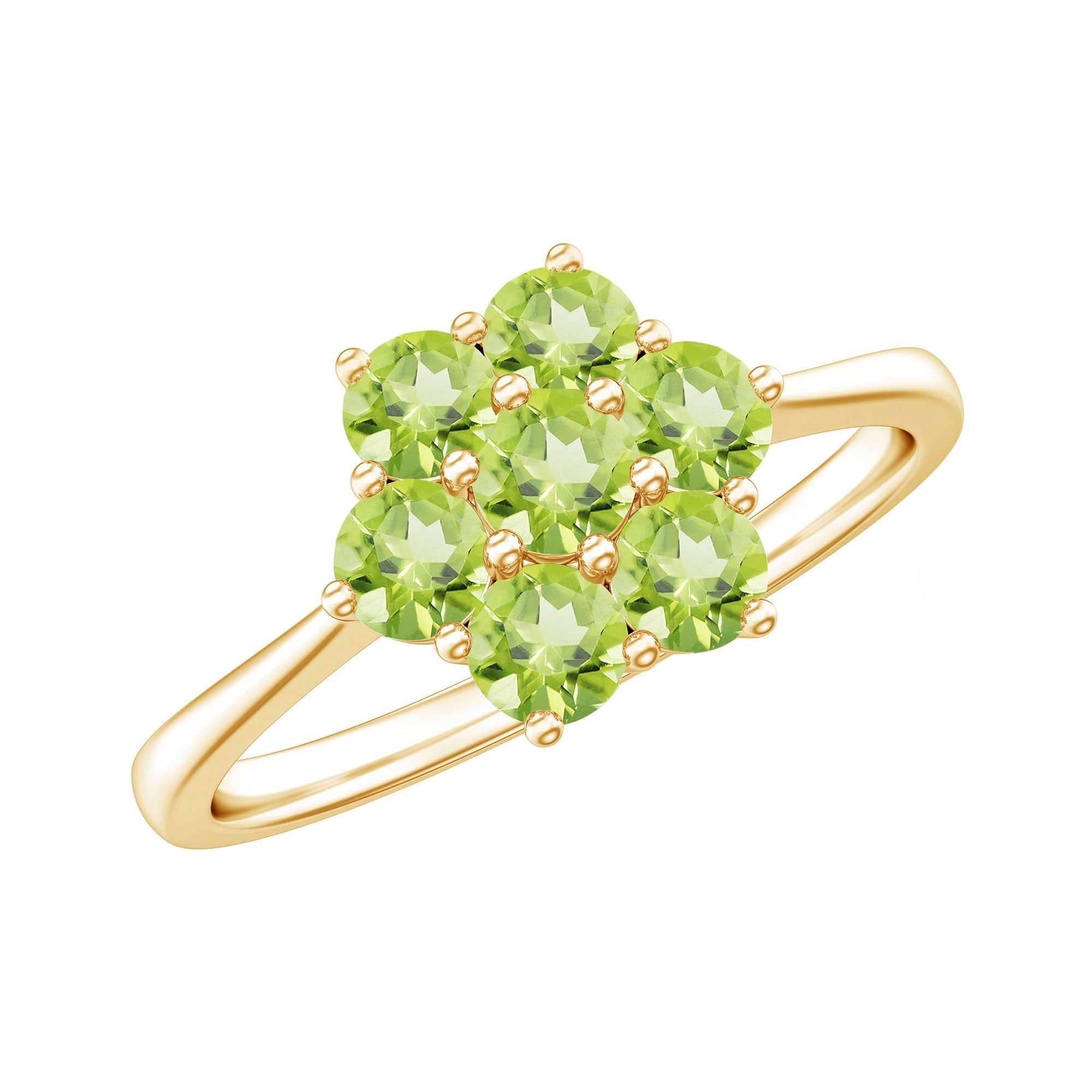 Natural Peridot Flower Cluster Engagement Ring AAA - Rosec Jewels
