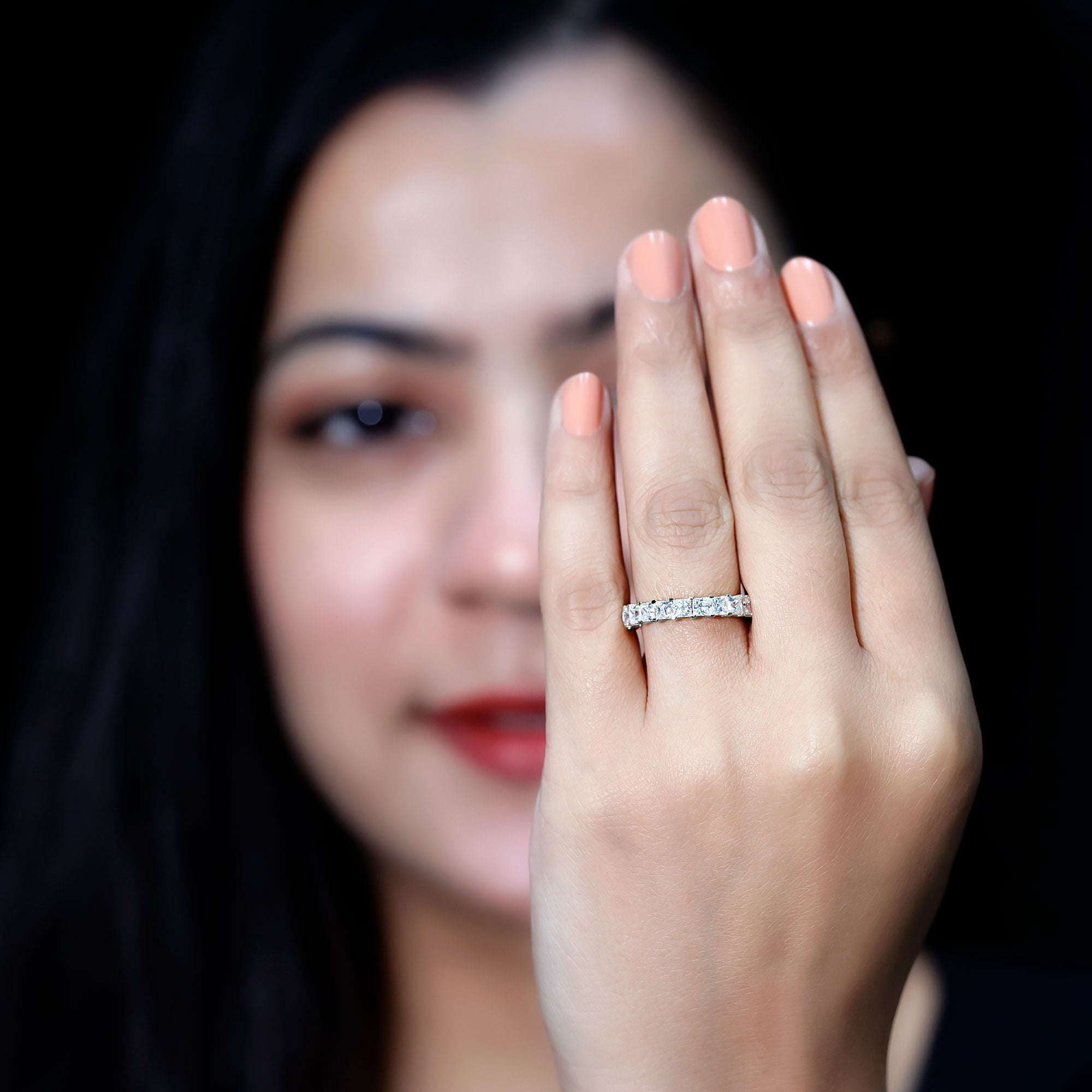 Princess Cut Moissanite Full Eternity Band Ring D-VS1 - Rosec Jewels