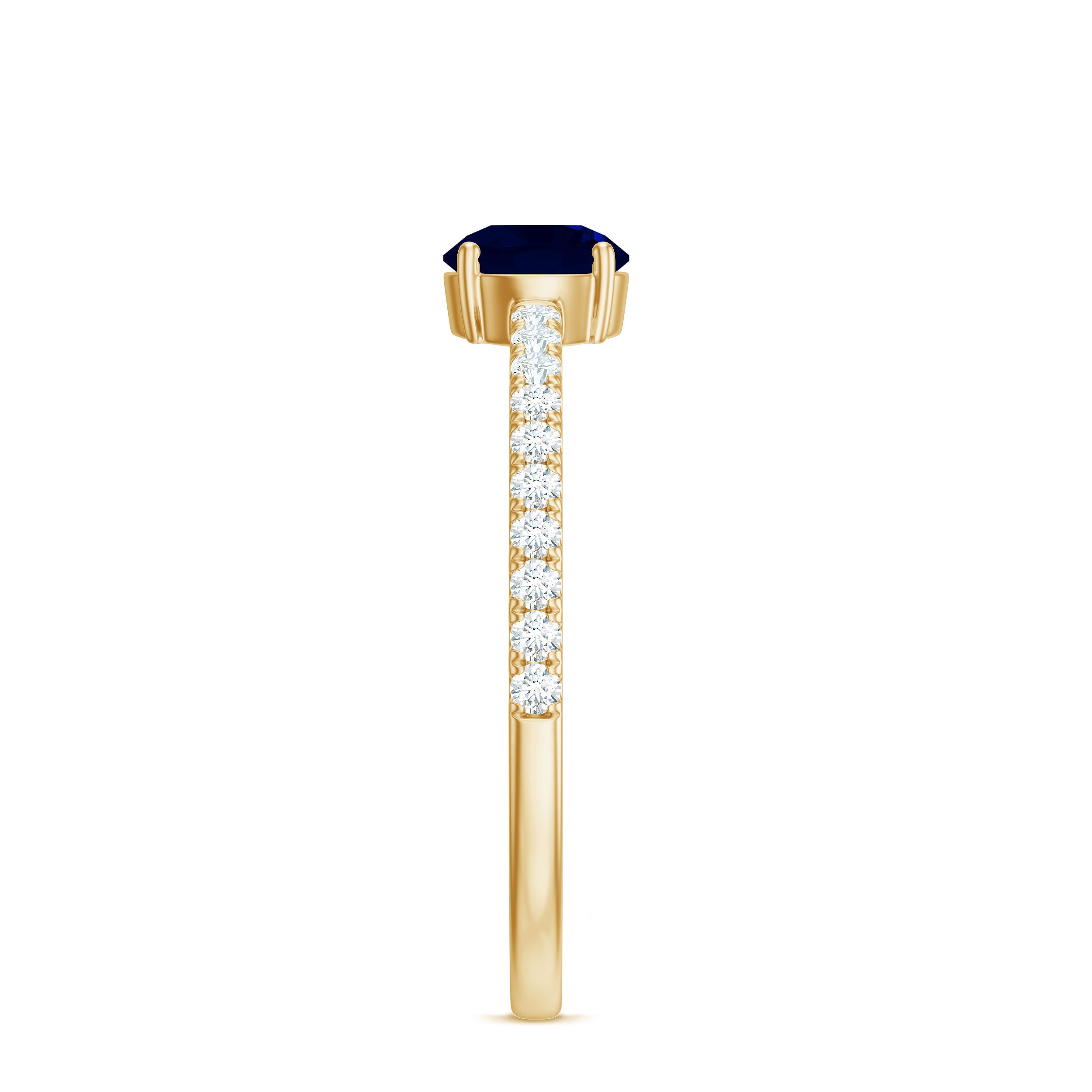 0.95 Carat Round Blue Sapphire Solitaire Ring with Diamond Side Stones AAA - Rosec Jewels