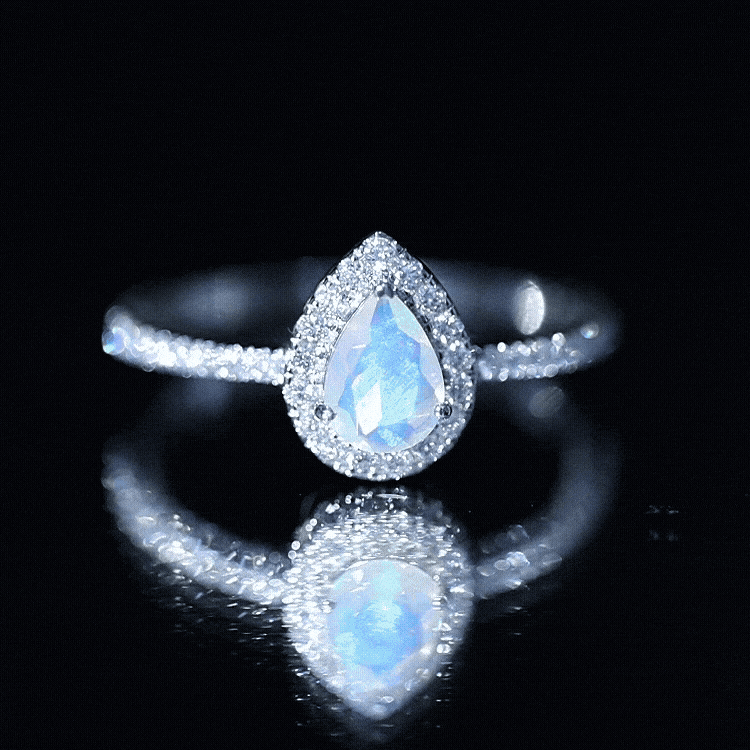 0.7 Carat Natural Ethiopian Opal Teardrop Engagement Ring with Diamond Halo AAA - Rosec Jewels