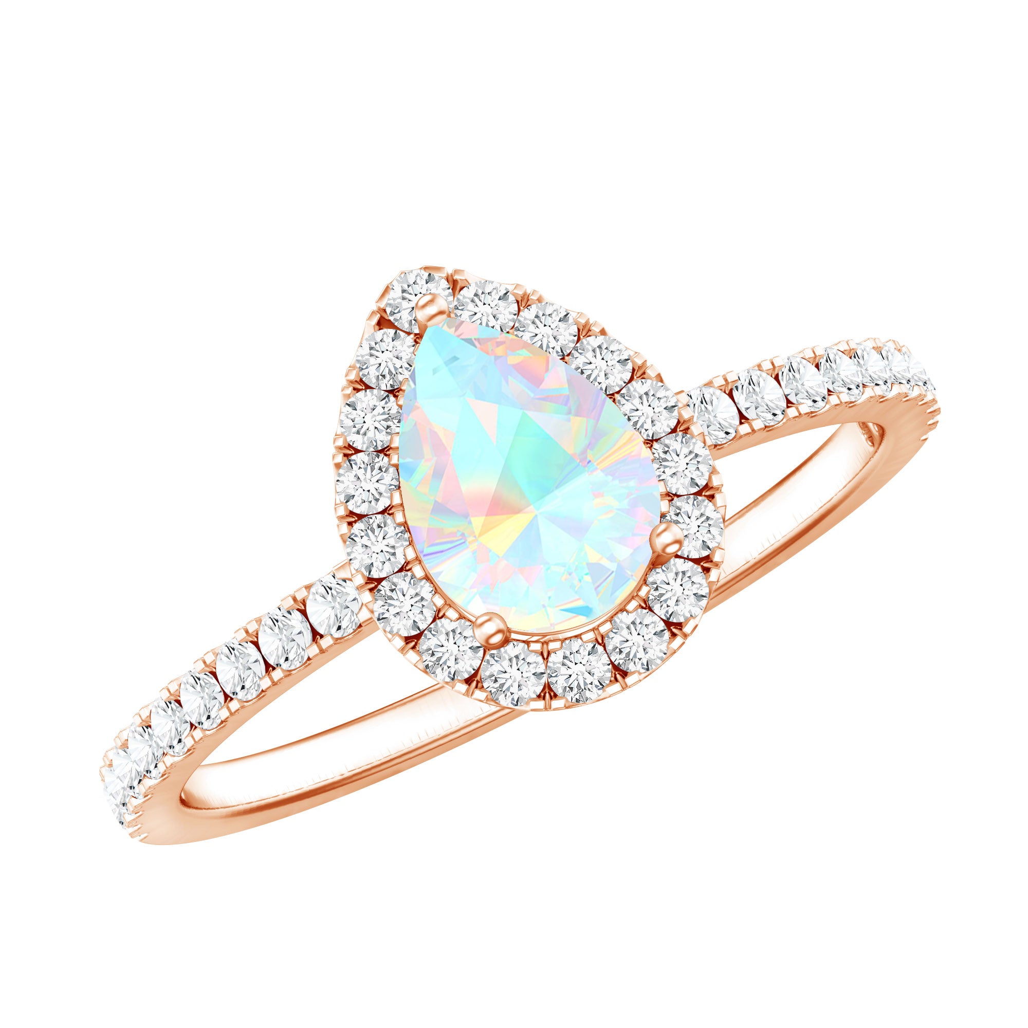 0.7 Carat Natural Ethiopian Opal Teardrop Engagement Ring with Diamond Halo AAA - Rosec Jewels