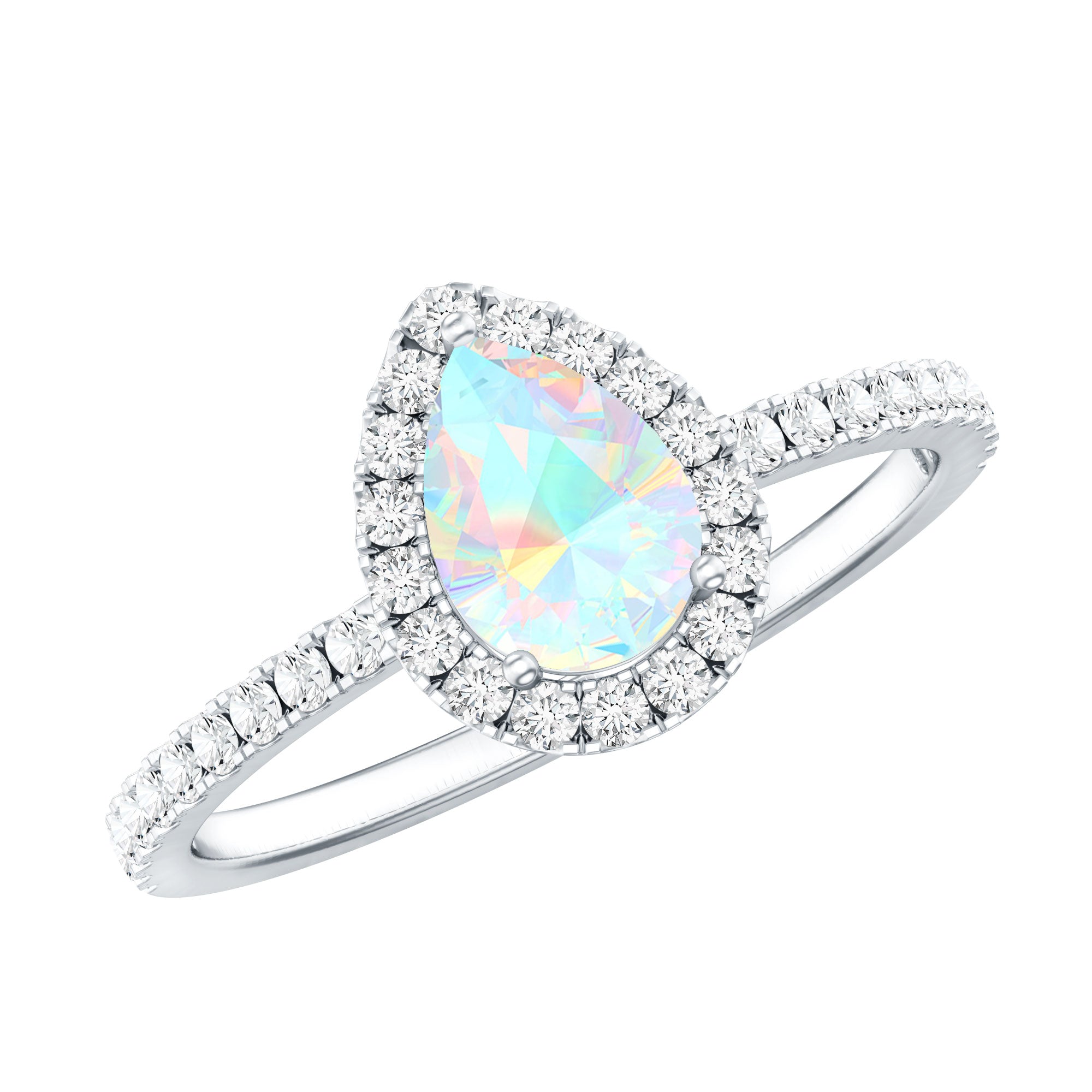 0.7 Carat Natural Ethiopian Opal Teardrop Engagement Ring with Diamond Halo AAA - Rosec Jewels