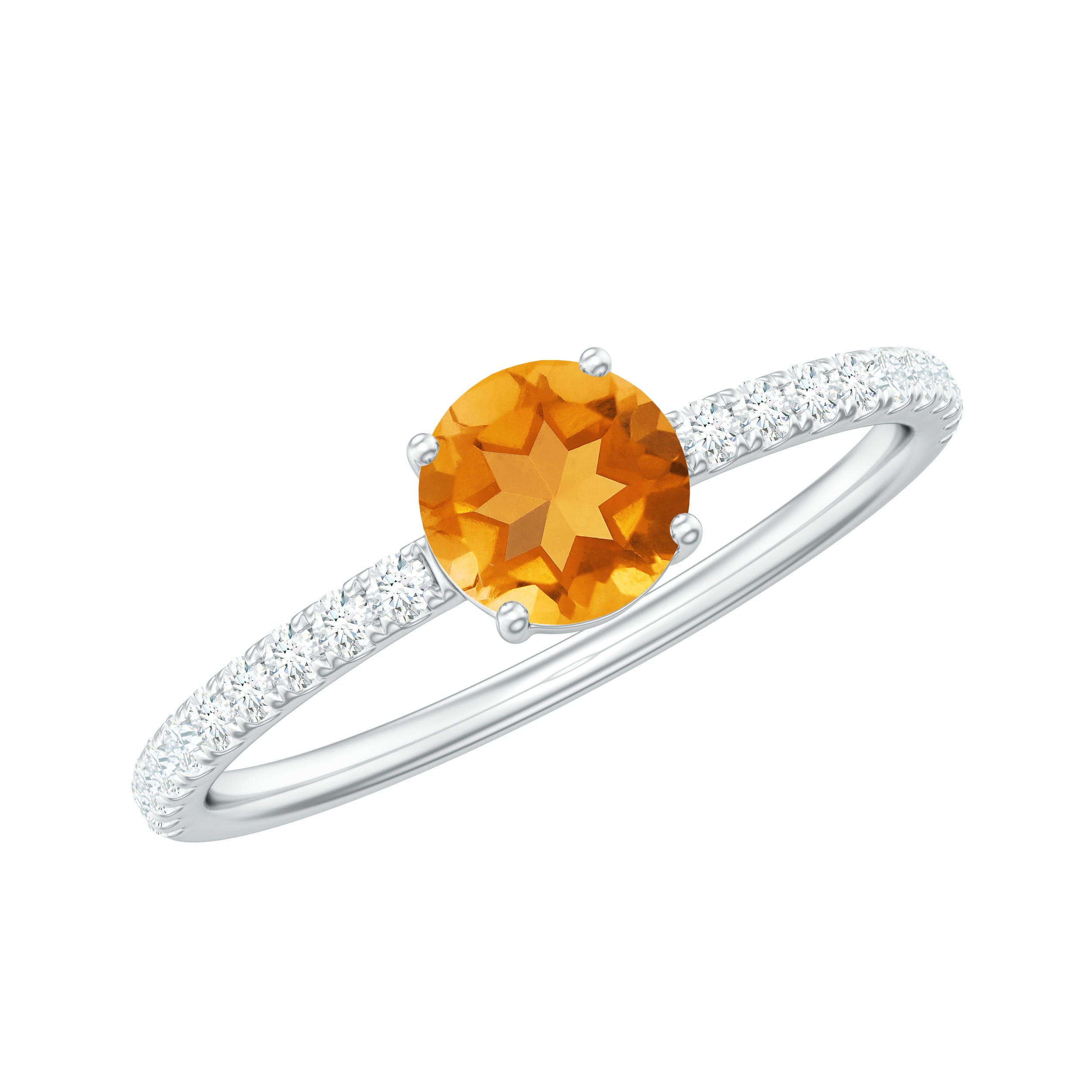 Minimal Citrine Solitaire Promise Ring with Diamonds