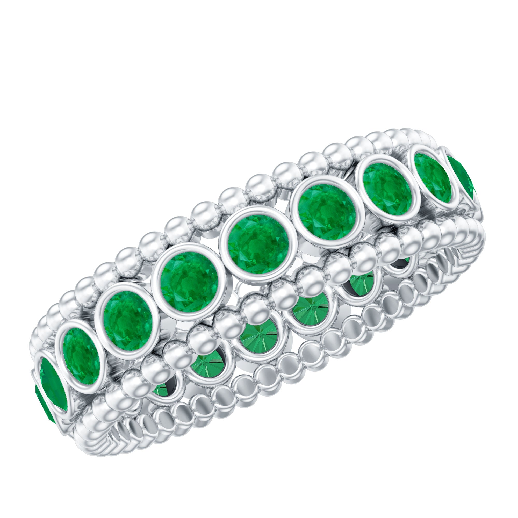 Vintage Inspired Emerald Wedding Band in Bezel Setting