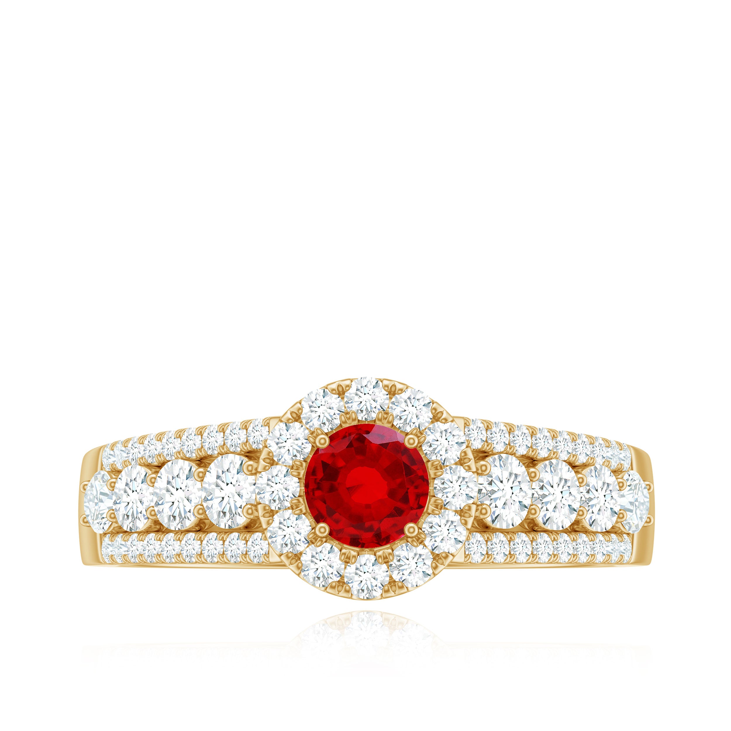 Lab Created Ruby Side Stone Engagement Ring with Moissanite AAAA - Rosec Jewels