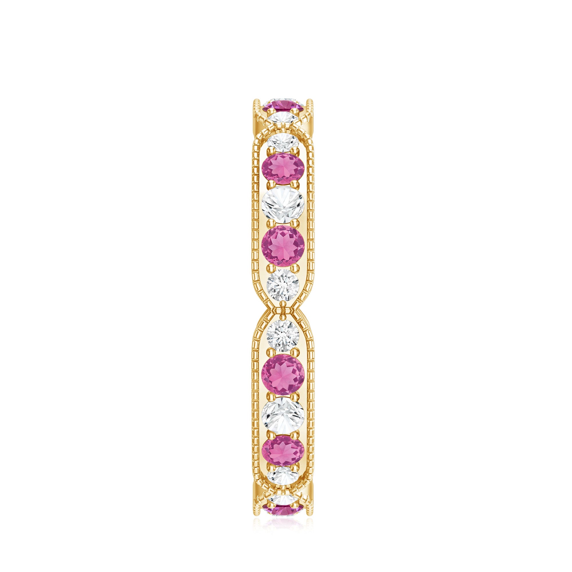 Real Pink Tourmaline and Diamond Eternity Band Ring AAA - Rosec Jewels