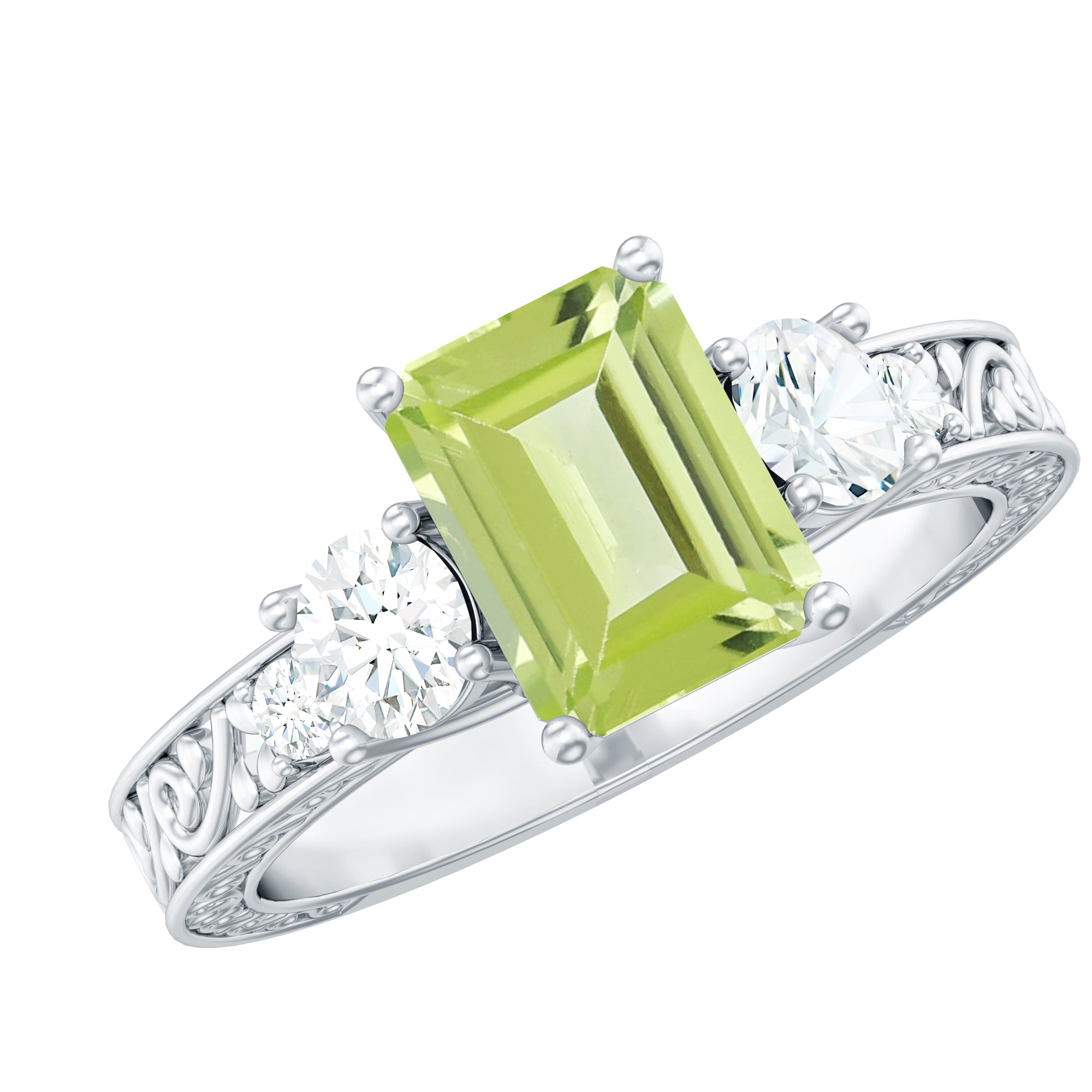 Octagon Cut Peridot Engagement Ring with Moissanite