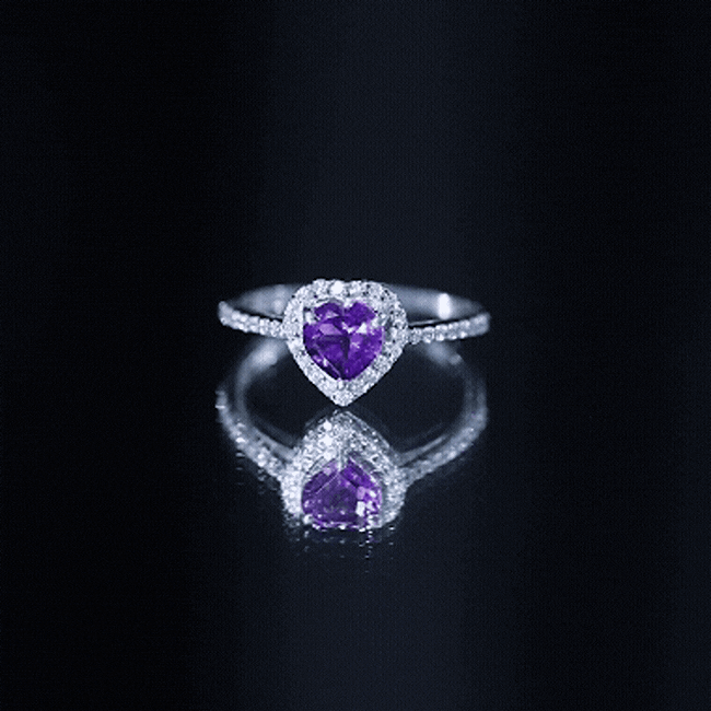 Natural 0.9 Carat Amethyst Heart Engagement Ring with Diamond Halo AAA - Rosec Jewels