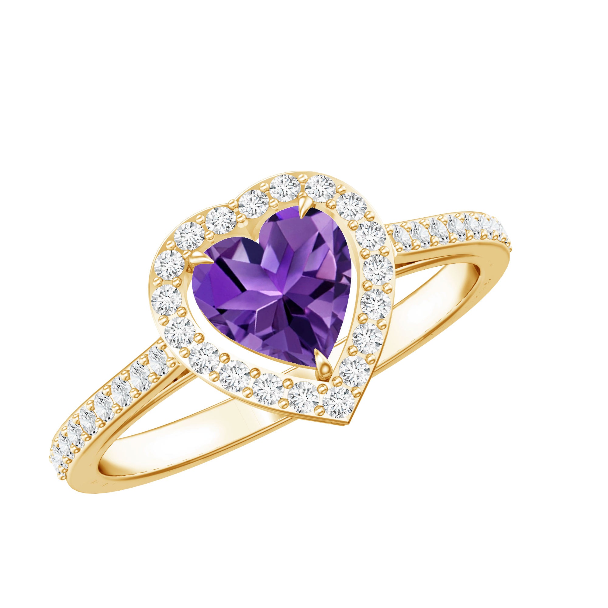Natural 0.9 Carat Amethyst Heart Engagement Ring with Diamond Halo AAA - Rosec Jewels