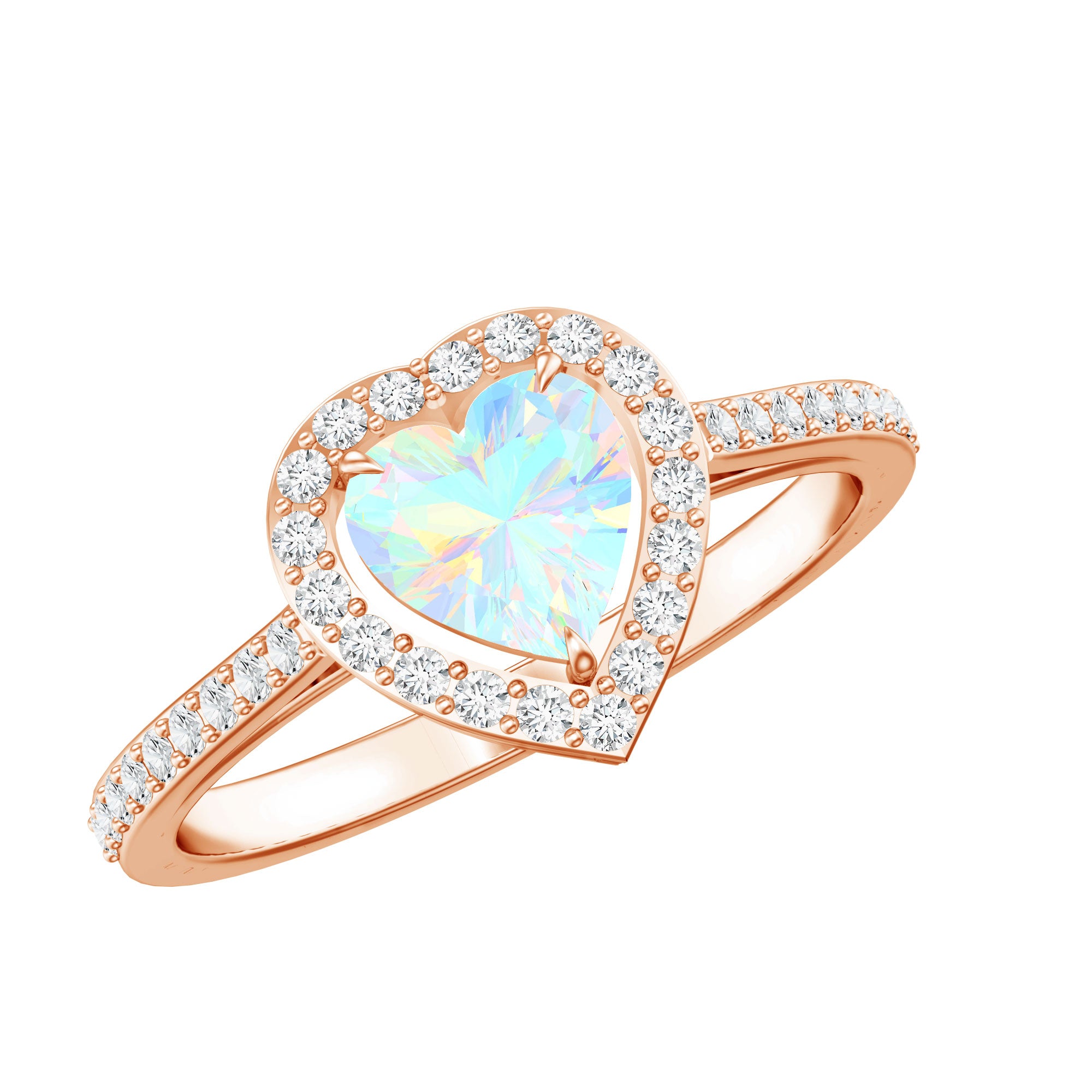 Natural Ethiopian Opal Heart Shaped Engagement Ring with Diamond Halo AAA - Rosec Jewels