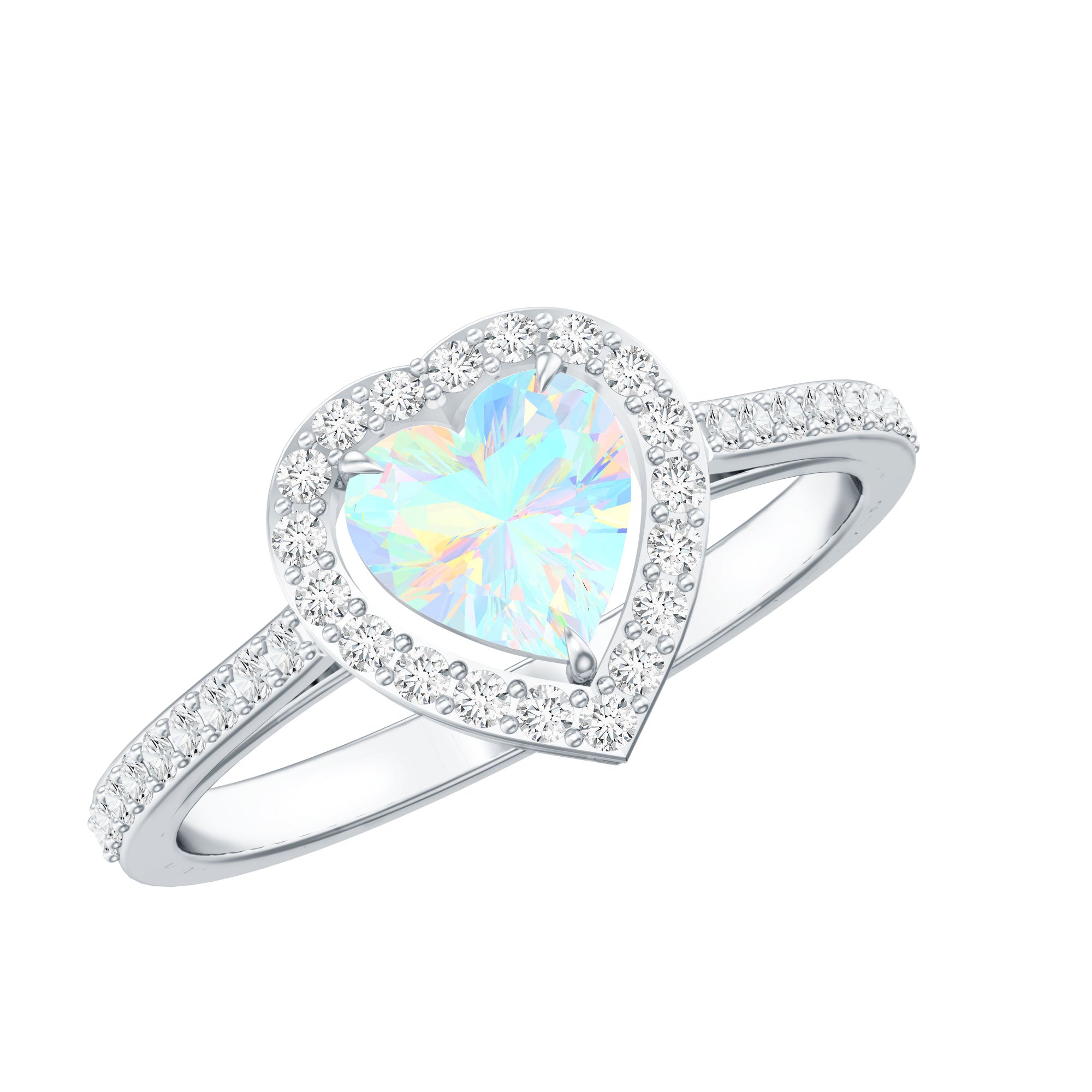 Natural Ethiopian Opal Heart Shaped Engagement Ring with Diamond Halo AAA - Rosec Jewels