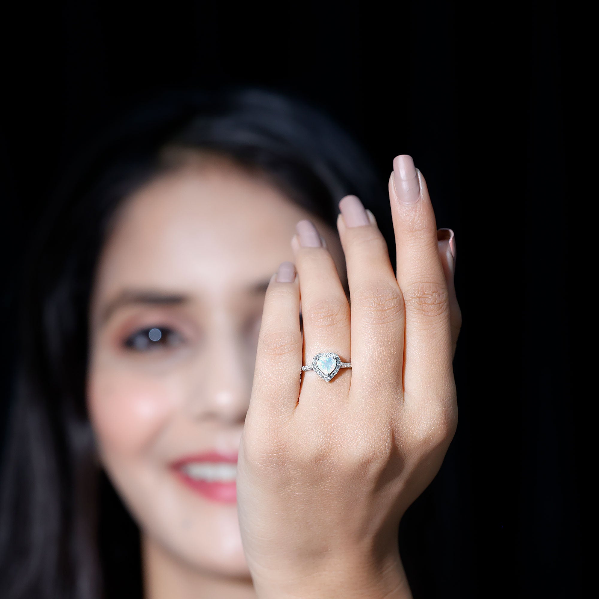 Natural Ethiopian Opal Heart Shaped Engagement Ring with Diamond Halo AAA - Rosec Jewels