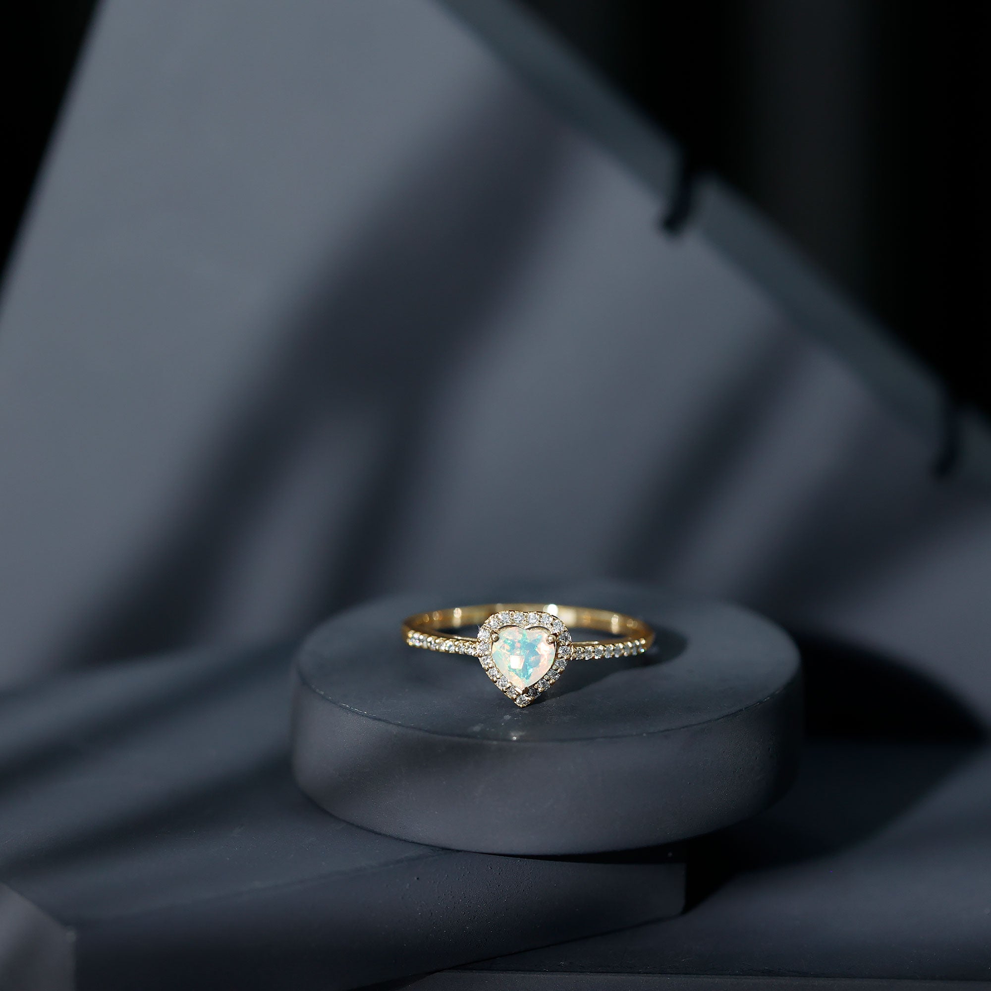 Natural Ethiopian Opal Heart Shaped Engagement Ring with Diamond Halo AAA - Rosec Jewels