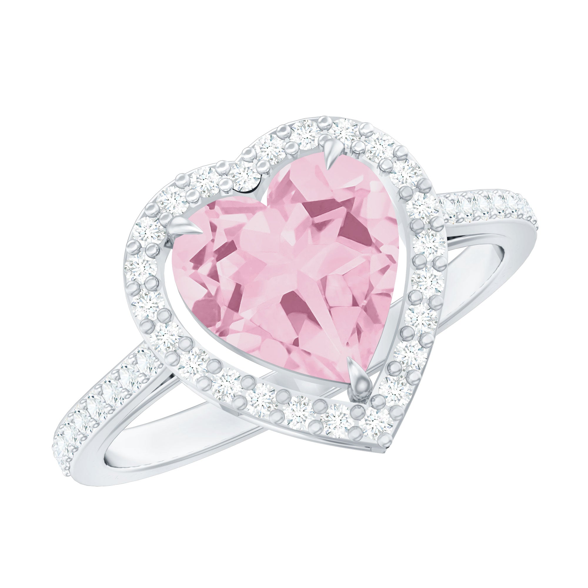 1.50 CT Heart Shape Rose Quartz Engagement Ring with Diamond Accent