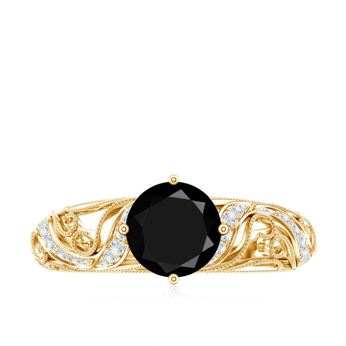 Vintage Inspired Onyx and Diamond Engagement Ring AAA - Rosec Jewels
