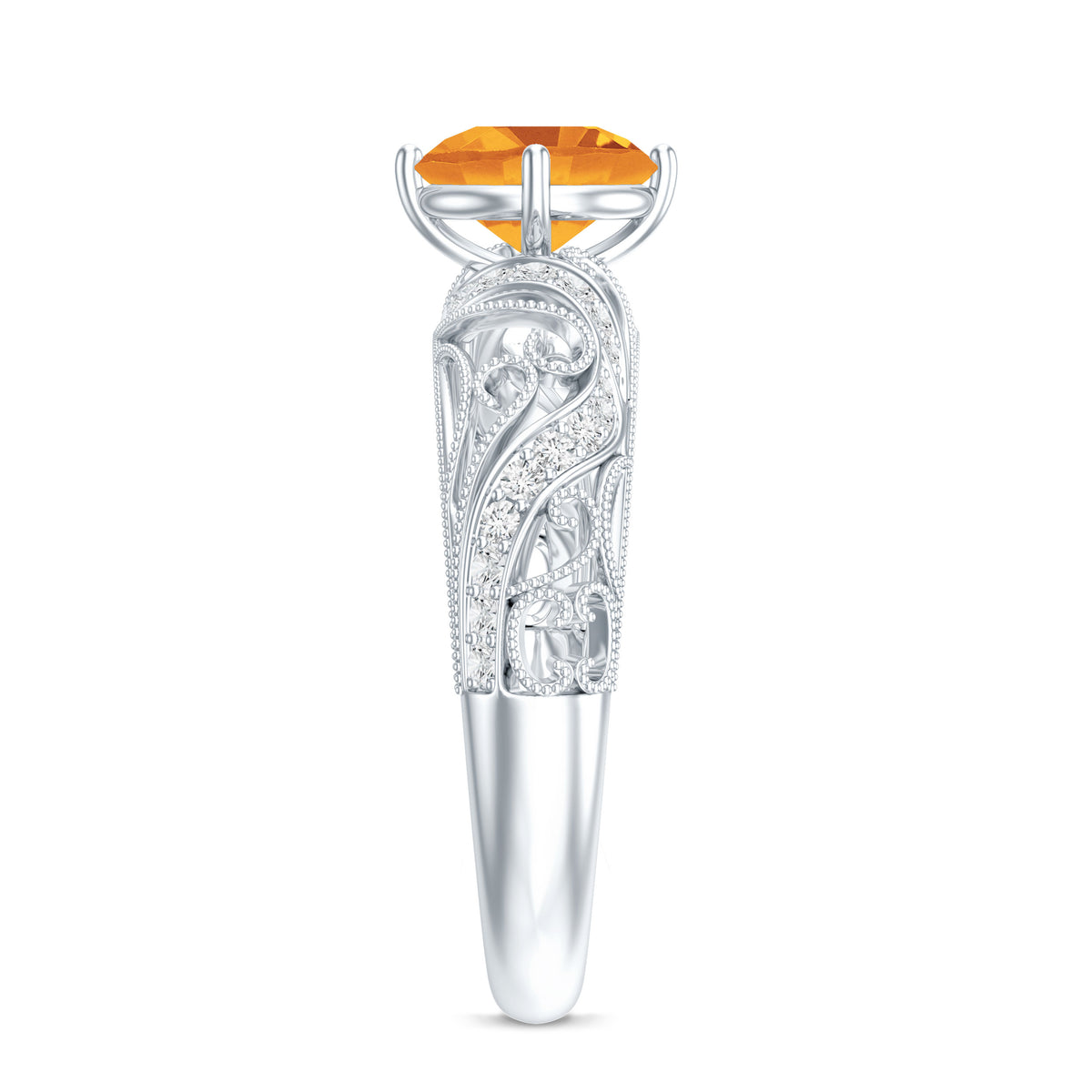 Genuine Citrine Vintage Looking Engagement Ring with Diamond AAA - Rosec Jewels