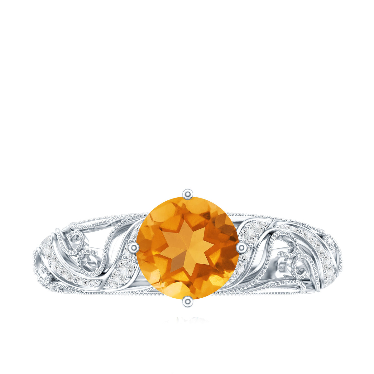 Genuine Citrine Vintage Looking Engagement Ring with Diamond AAA - Rosec Jewels