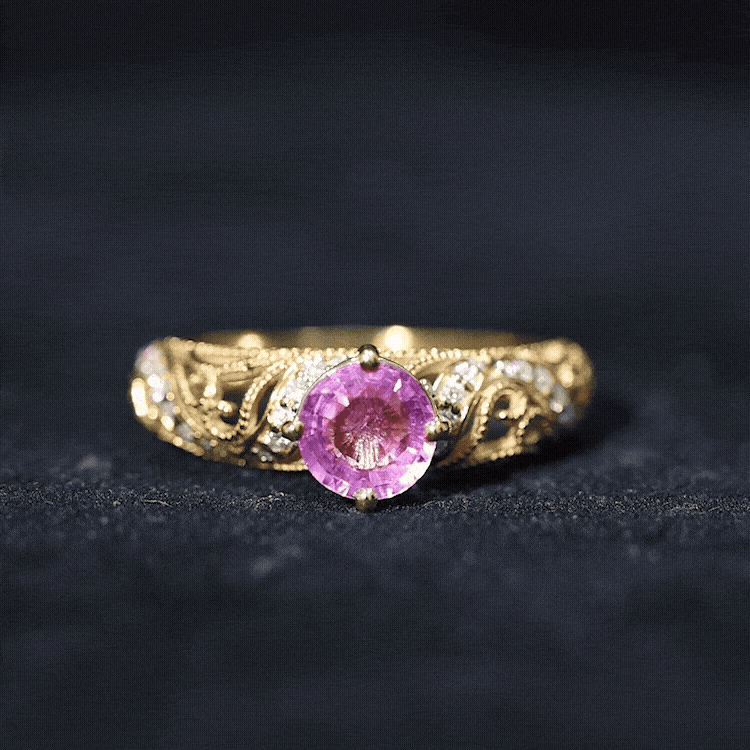 Lab Grown Pink Sapphire Antique Engagement Ring With Diamond AAAA - Rosec Jewels