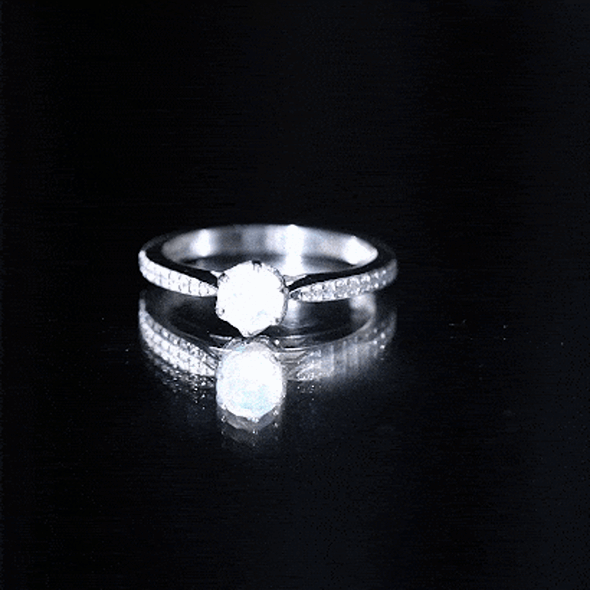 Genuine Ethiopian Rainbow Opal Engagement Ring with Diamond Side Stones AAA - Rosec Jewels