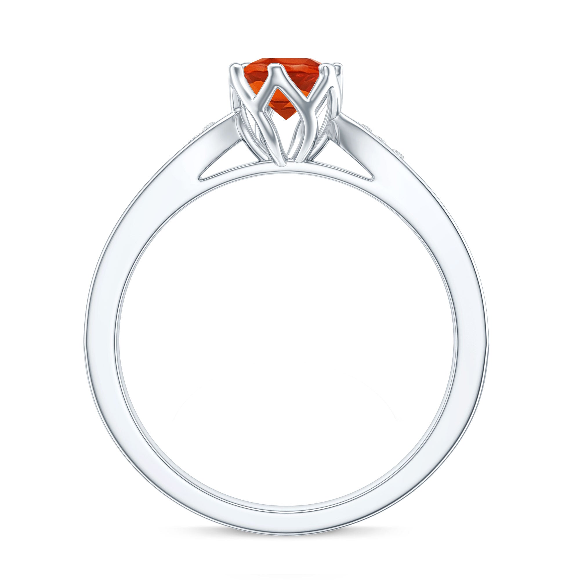 Genuine Fire Opal Solitaire Engagement Ring with Diamond AAA - Rosec Jewels
