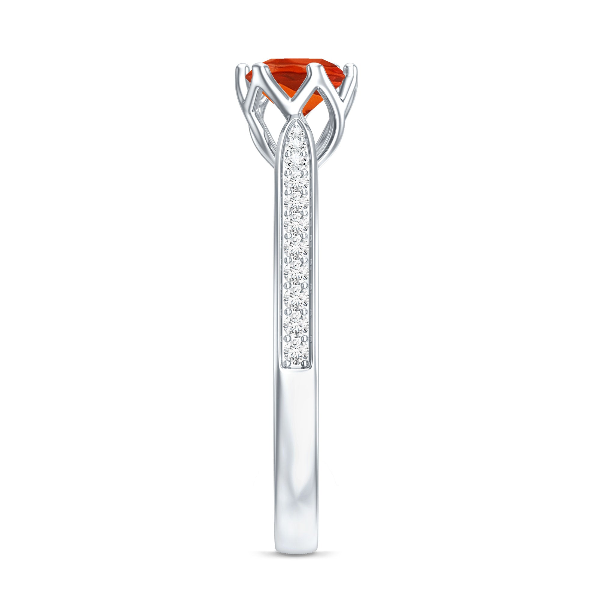 Genuine Fire Opal Solitaire Engagement Ring with Diamond AAA - Rosec Jewels